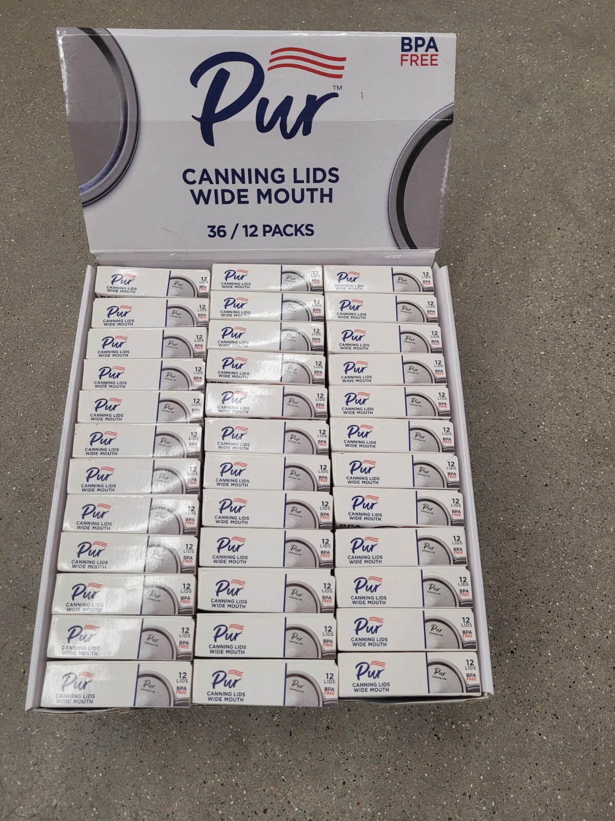 CASE OF 36 PACKAGES – PUR Wide Mouth Canning Lids (12 Pack Lids)(432 Total Lids)