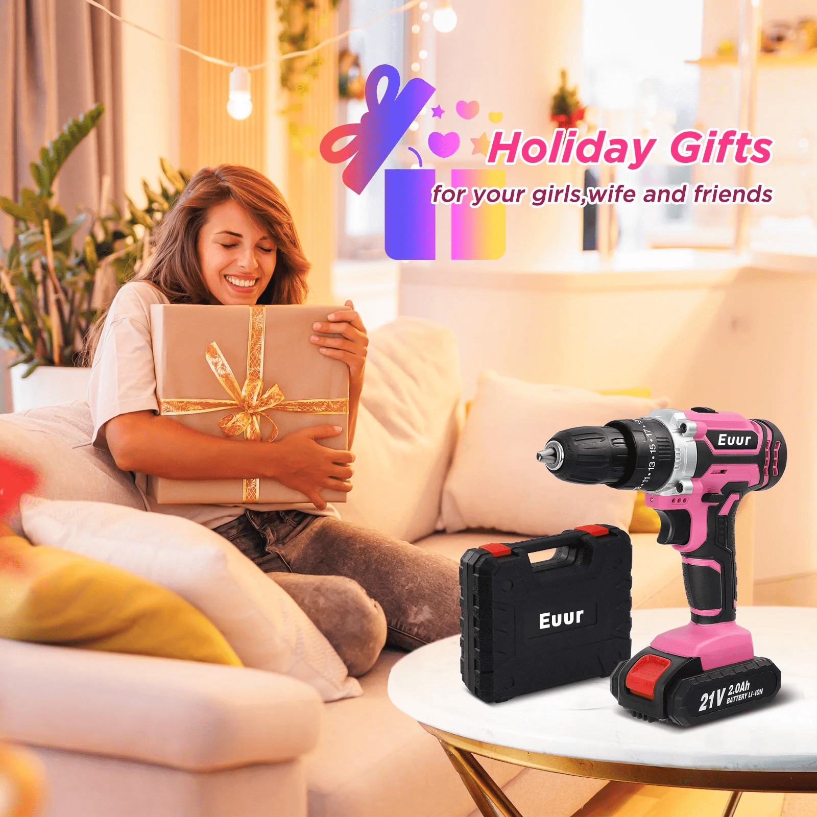 VQJTCVLY 21V Cordless Power Drill Set, Brushless Motor, 3/8 in Keyless Chuck,