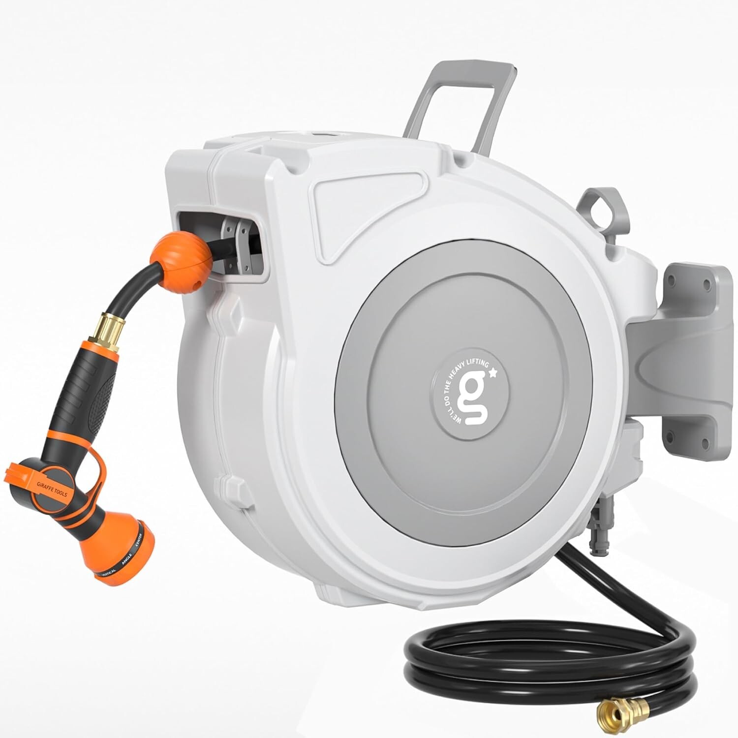 Giraffe Tools Garden Retractable Hose Reel Water Hose Reel Wall Mount, LightGrey