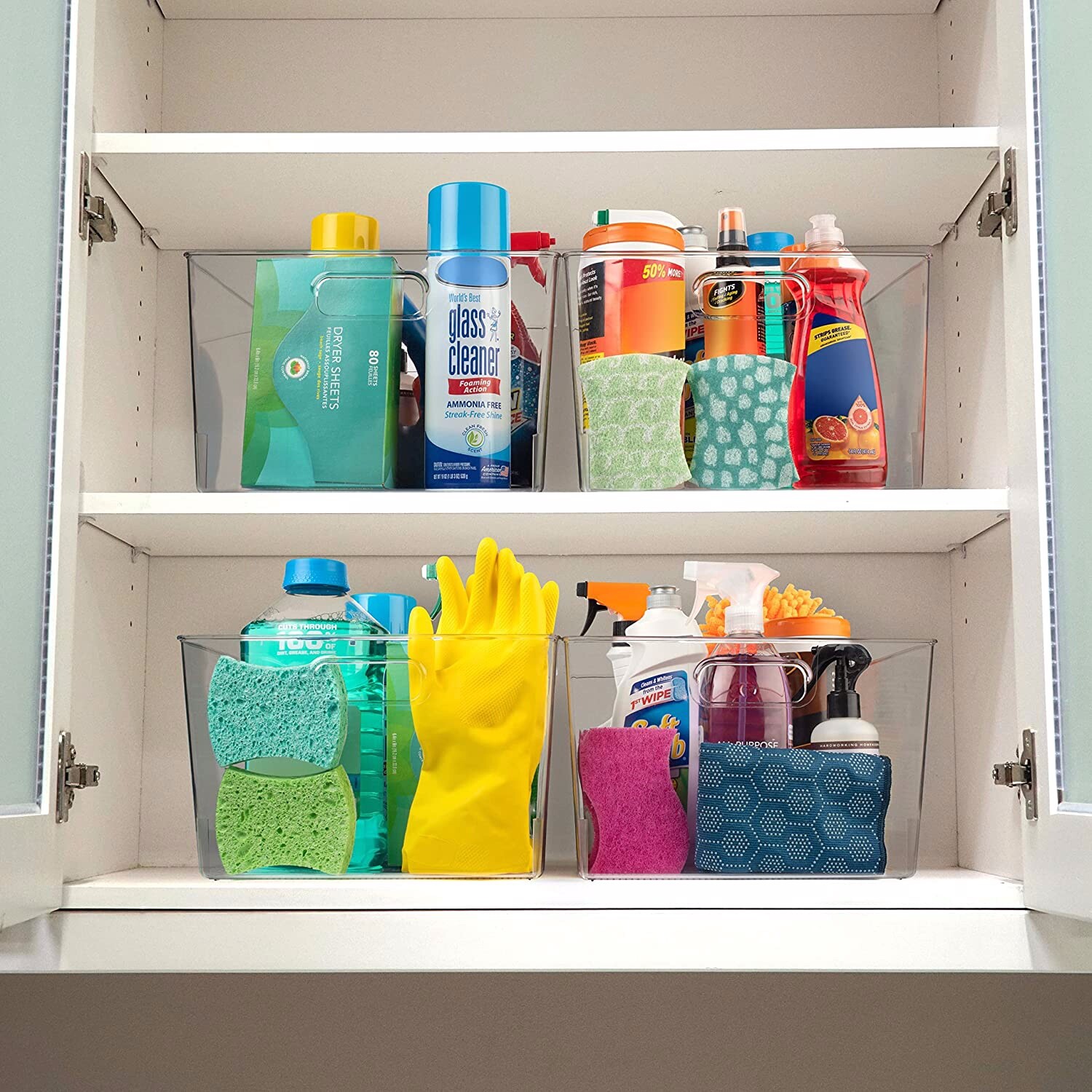 New – 4 Pack XLarge Plastic Storage Organizer Container Bins with Cutout Handles