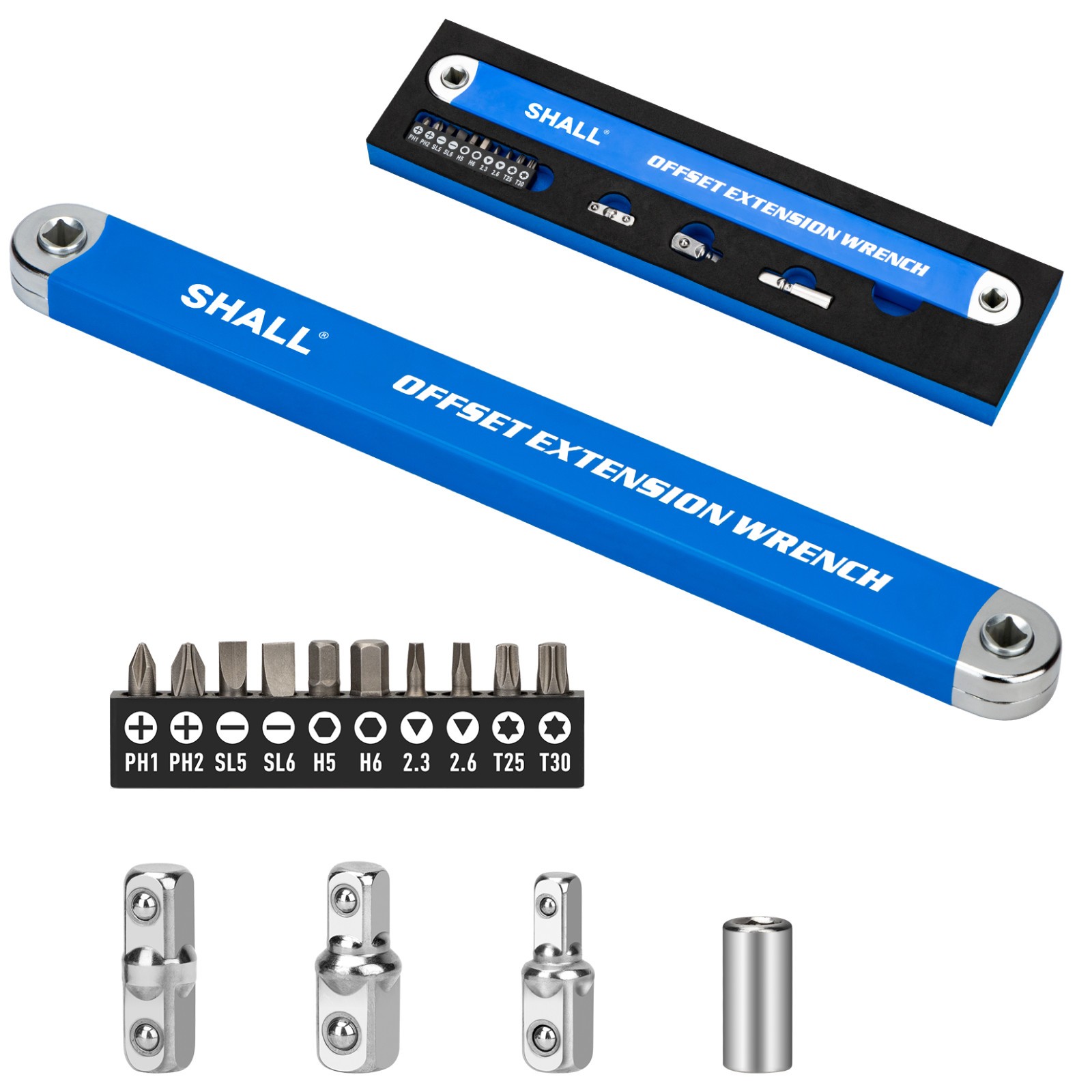 SHALL 15.4″ Offset Extension Wrench, ,with 1/2″,1/4″ ,3/8″ Square Drive adapters