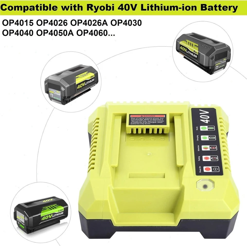 OP401 40V Charger for Ryobi 40V Battery OP4050A OP40601, LED Indicator, 2A Fast