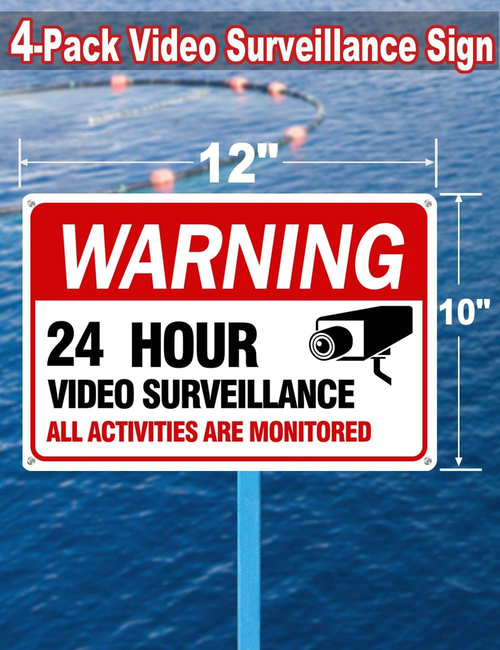 Video Surveillance Sign, 4-Pack 12″X 8″ Security Camera Signs, Reflective and Wa