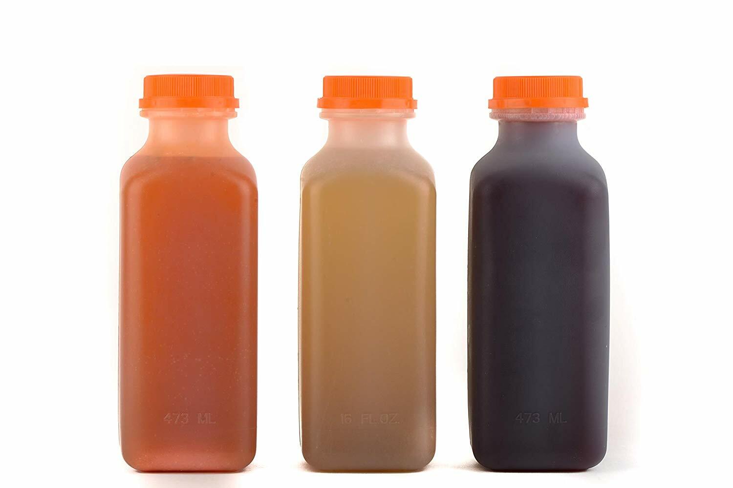300 Pack Empty Translucent Plastic Juice Bottles with Tamper Evident Caps 16 Oz.