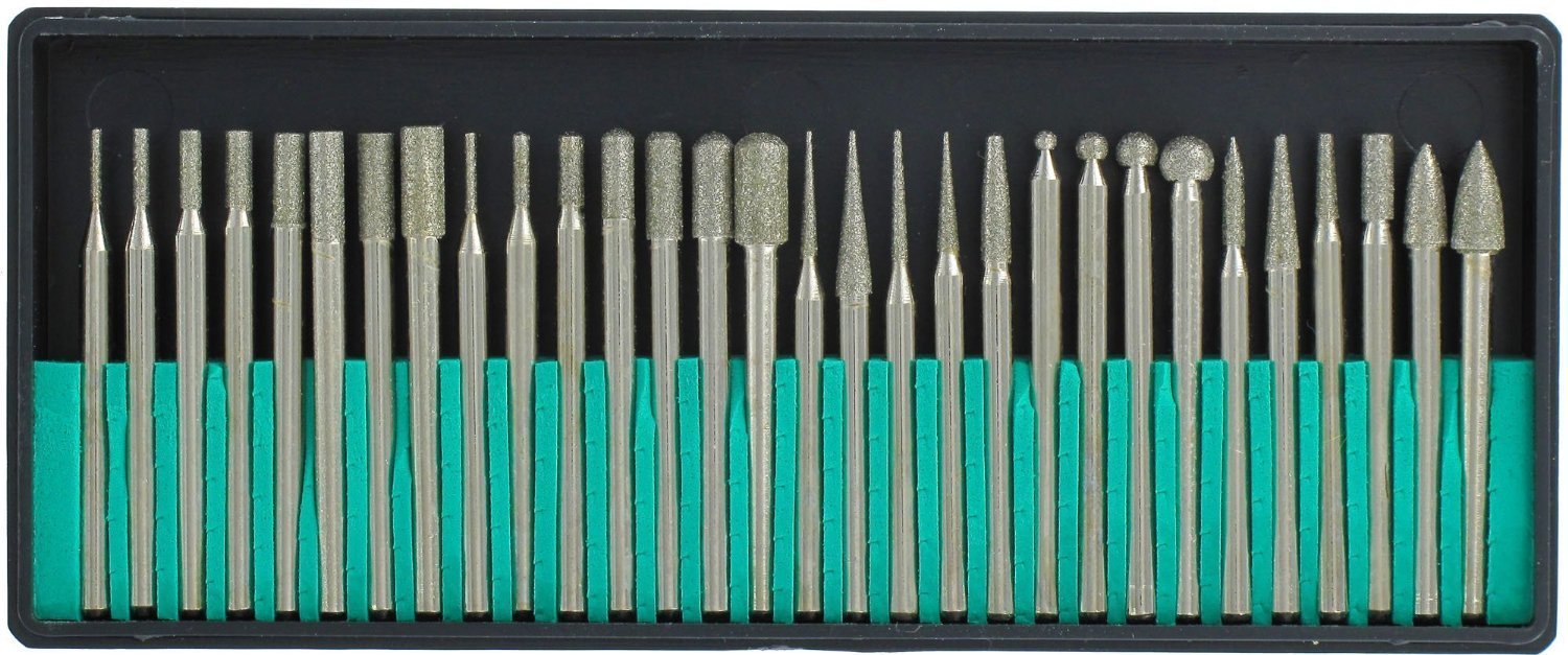 SE 30 Piece Set Assorted Diamond Burrs 150 Grit 1/8 Inch Shank 8230DD15