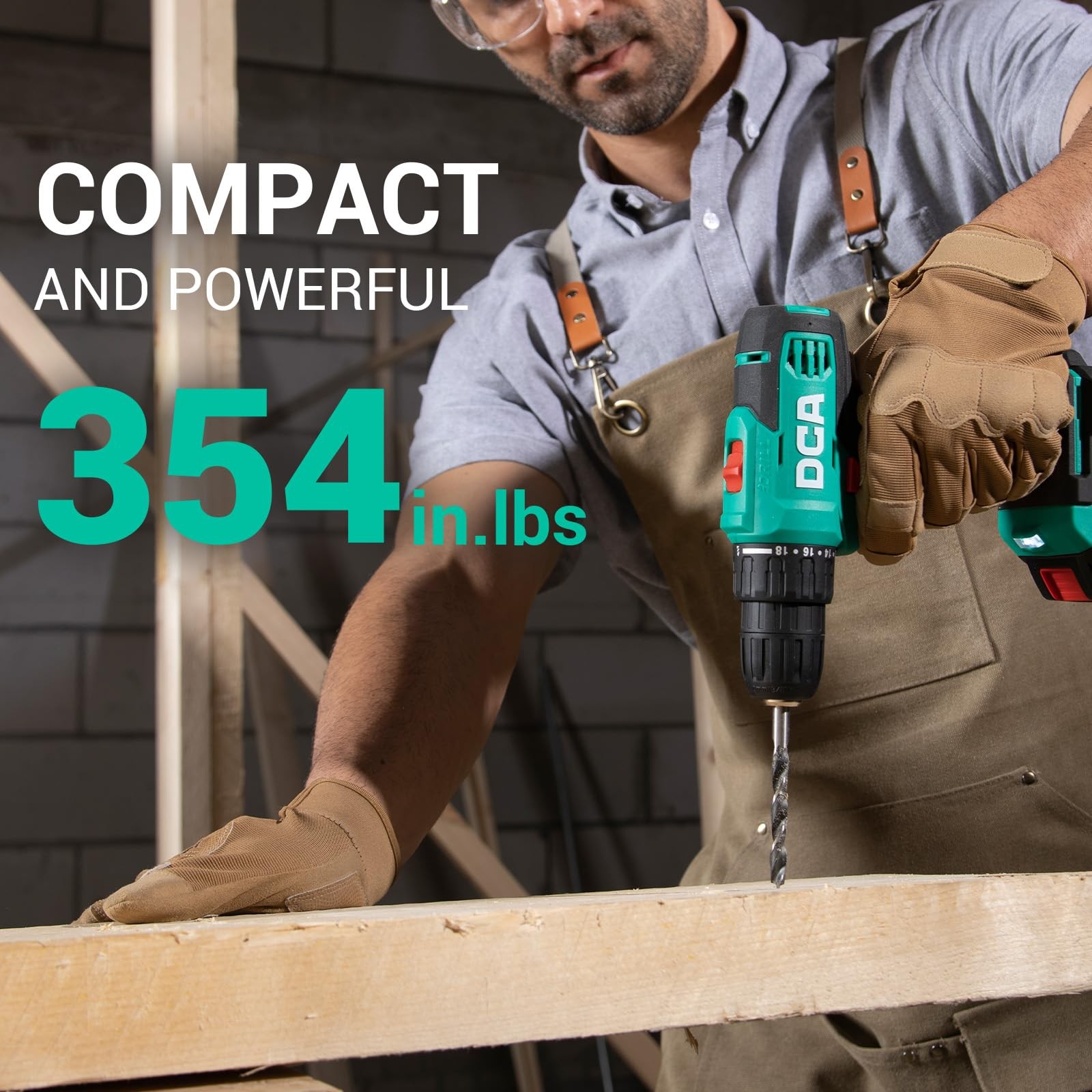 DCA Cordless Drill Set, 354 in-lbs Torque, 3/8″ Keyless Chuck, Electric Green