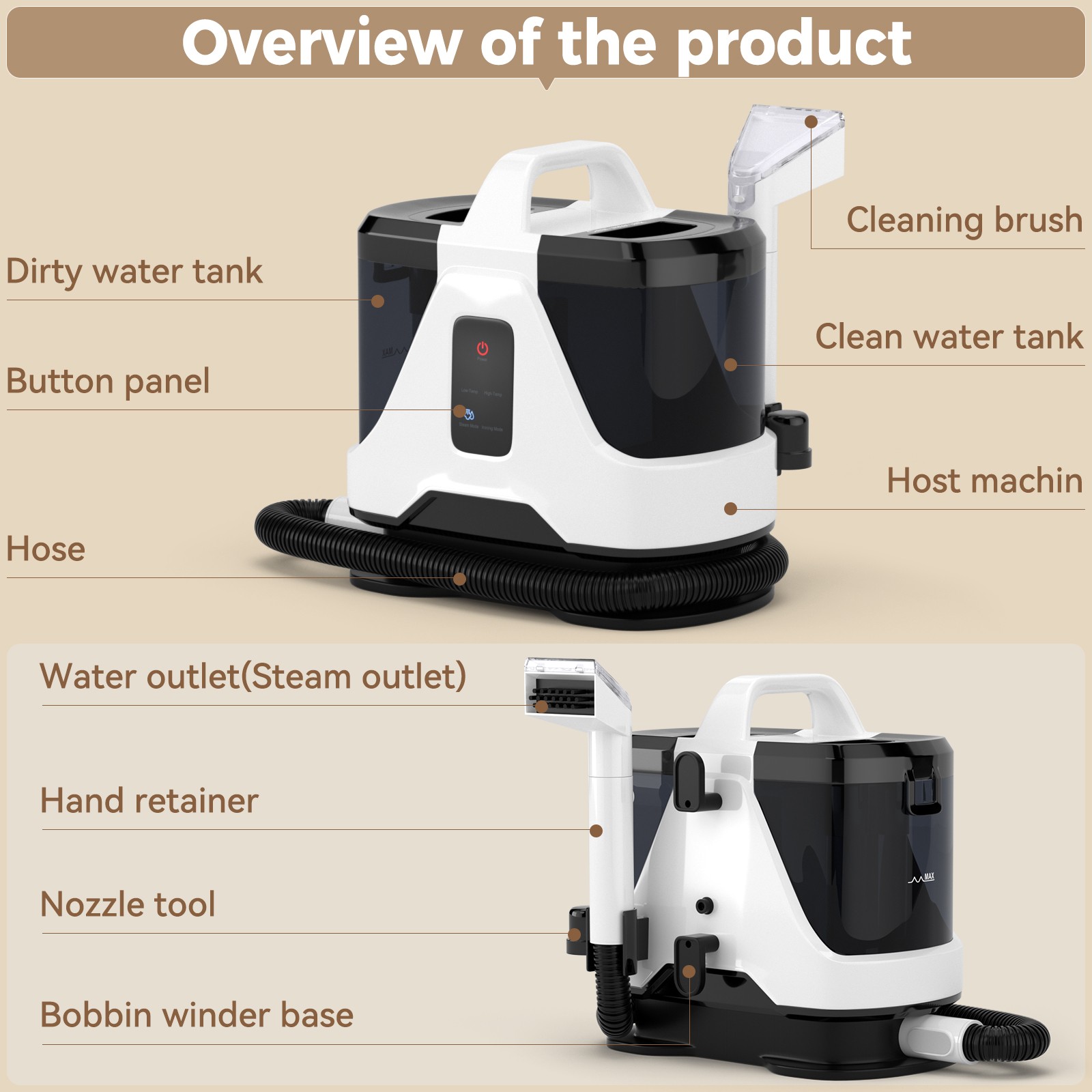 1700W High Power Steam Cleaner Portable Carpet and Upholstery Stain Remover A7