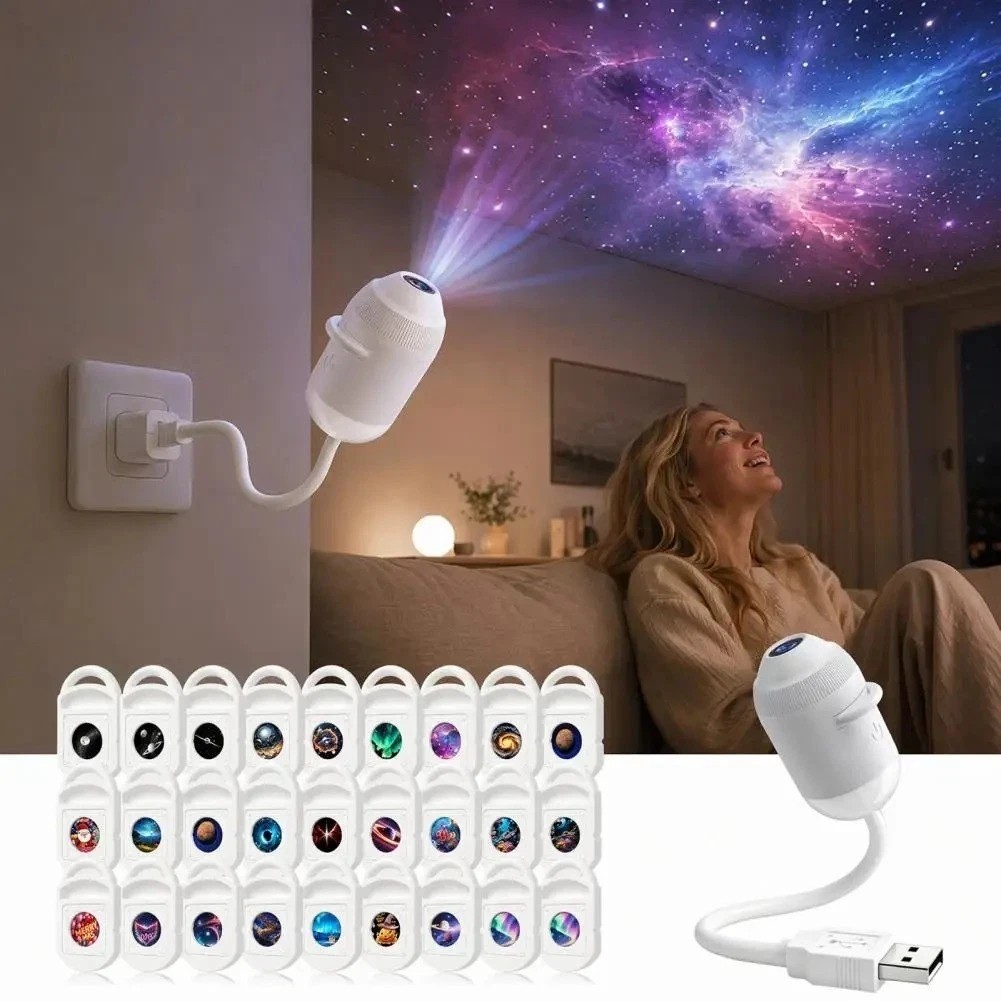 Hd Smart Dynamic 5d Holographic Night Light Projector, 2 In 1 Galaxy Night Light