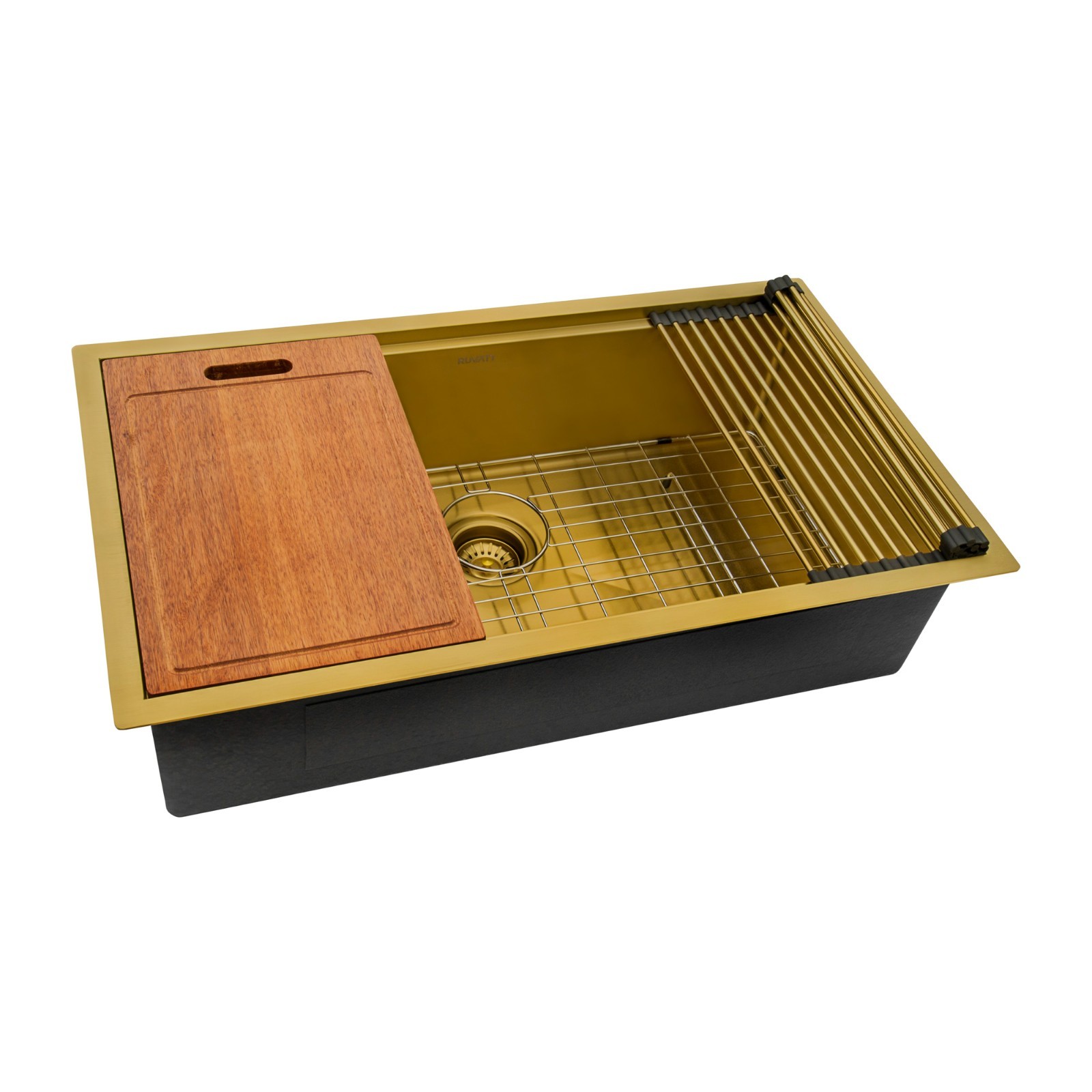 Ruvati 33″ Matte Gold Workstation Undermount Single Bowl Kitchen Sink- RVH6533GG