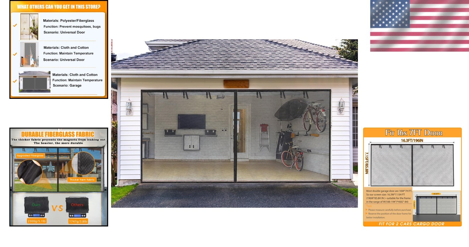 Hands-Free Magnetic Garage Screen Door – 16x7FT Fiberglass for Easy Access