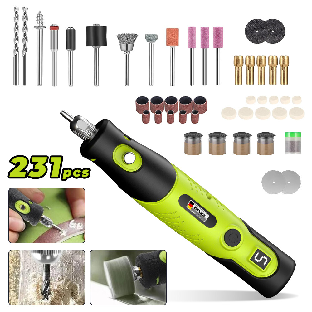 231pcs Electric Mini Drill Pen Grinder Engraving Cordless Compact 5 Speed Rotary