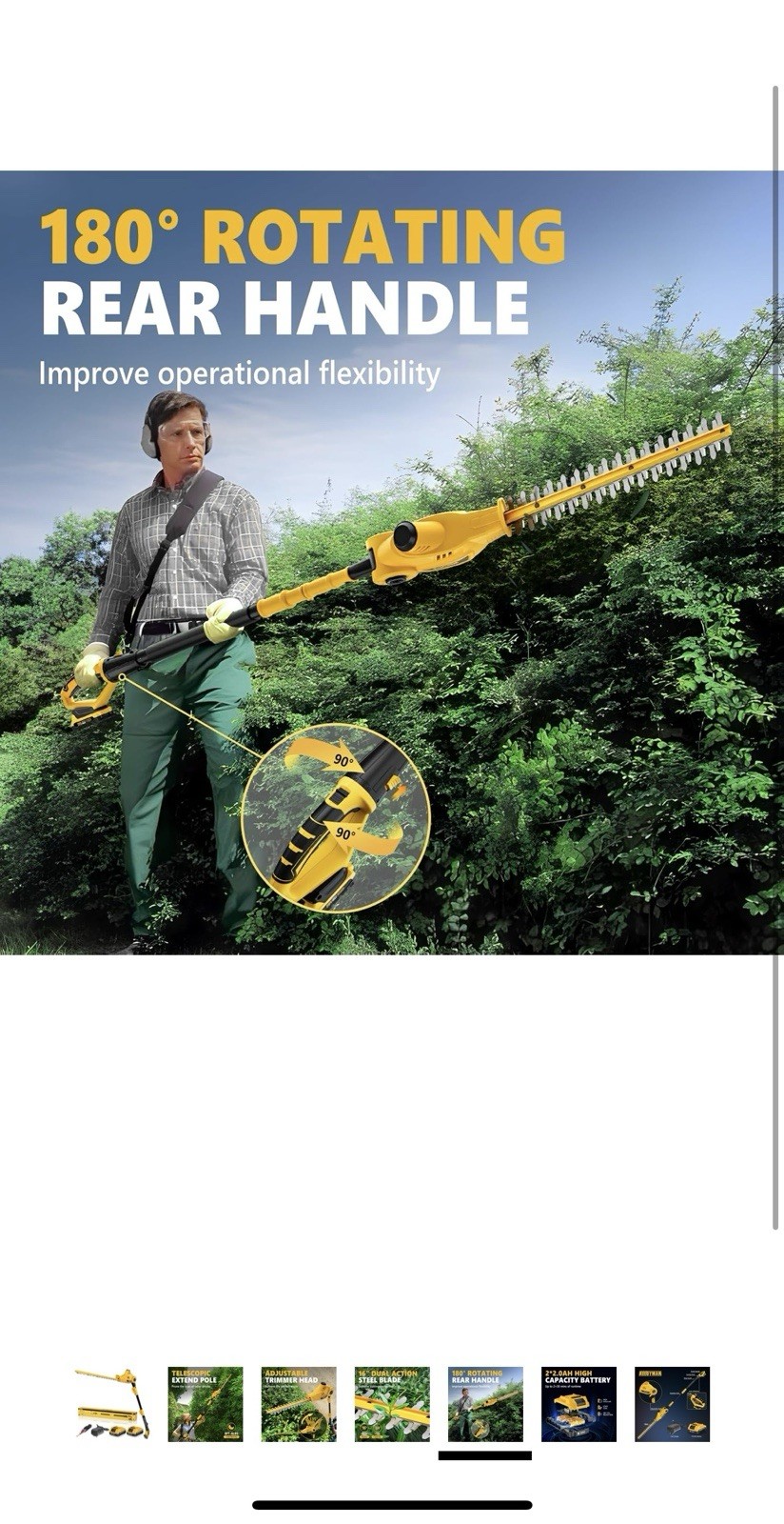 20V MAX Pole Hedge Trimmer,Telescoping Pole Hedge Trimmer,with 2 Packs 2.0Ah …