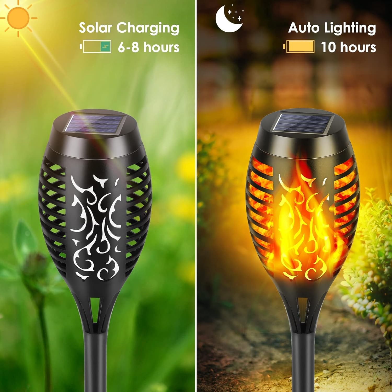 6 Pack LED Solar Flame Torch Lights Outdoor Flickering Garden Yard Pathway Lamps