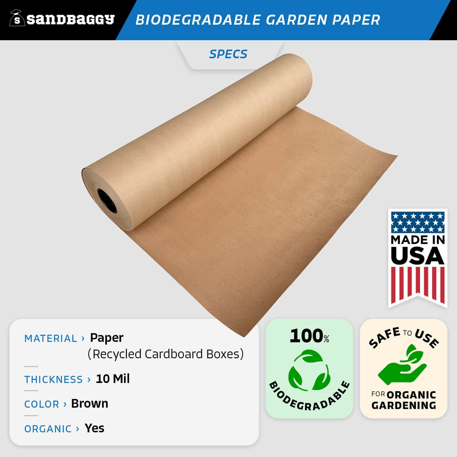 Sandbaggy Biodegradable Landscape Fabric – Garden Paper For Weeds – Made in USA