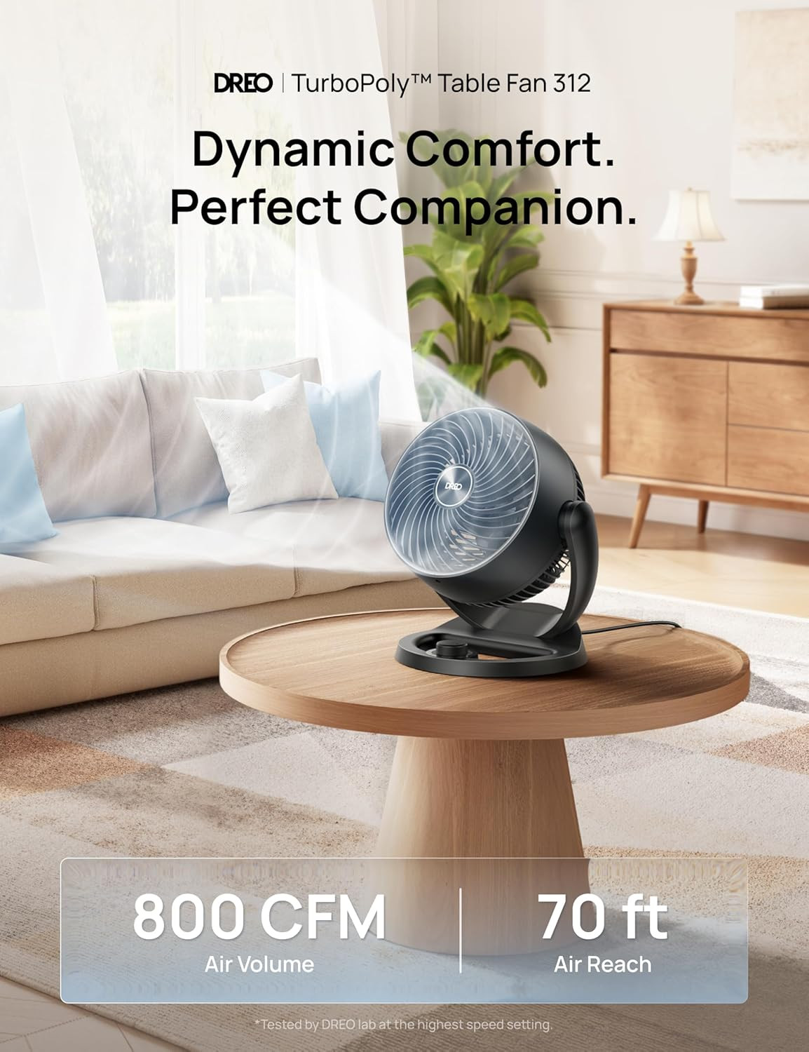 DREO Fan for Bedroom, 12 Inches, 70Ft Powerful Airflow, 25Db Quiet Table Air Cir
