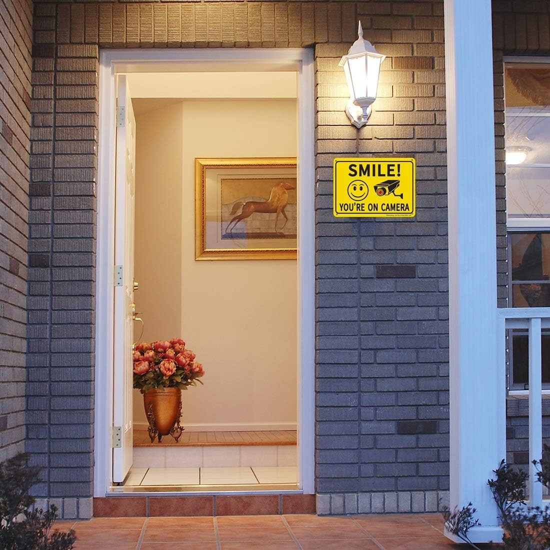 Bright Yellow 10×7 Security Signs – 2-Pack Smiley Face Video Surveillance Alerts
