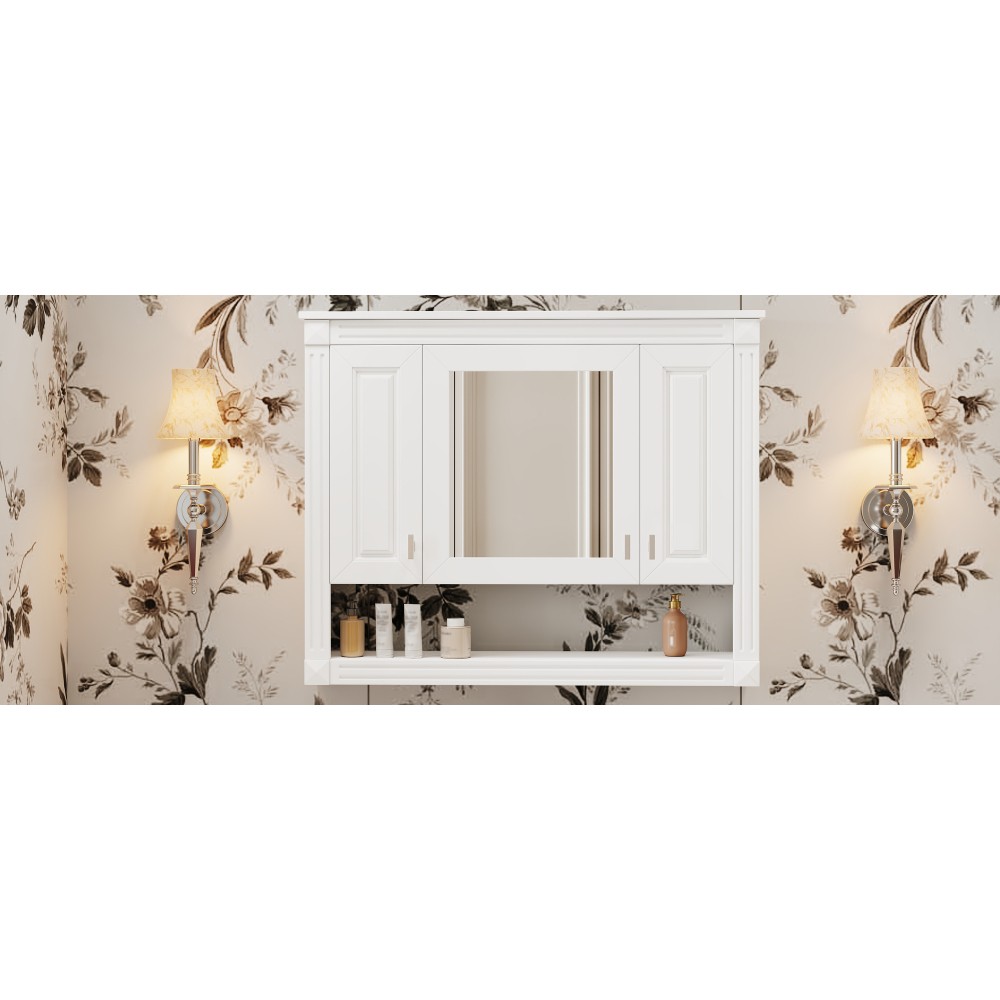 35in Bathroom Wall Cabinet w/Mirror,Wall Mounted Medicine Storage ,Open Shelf