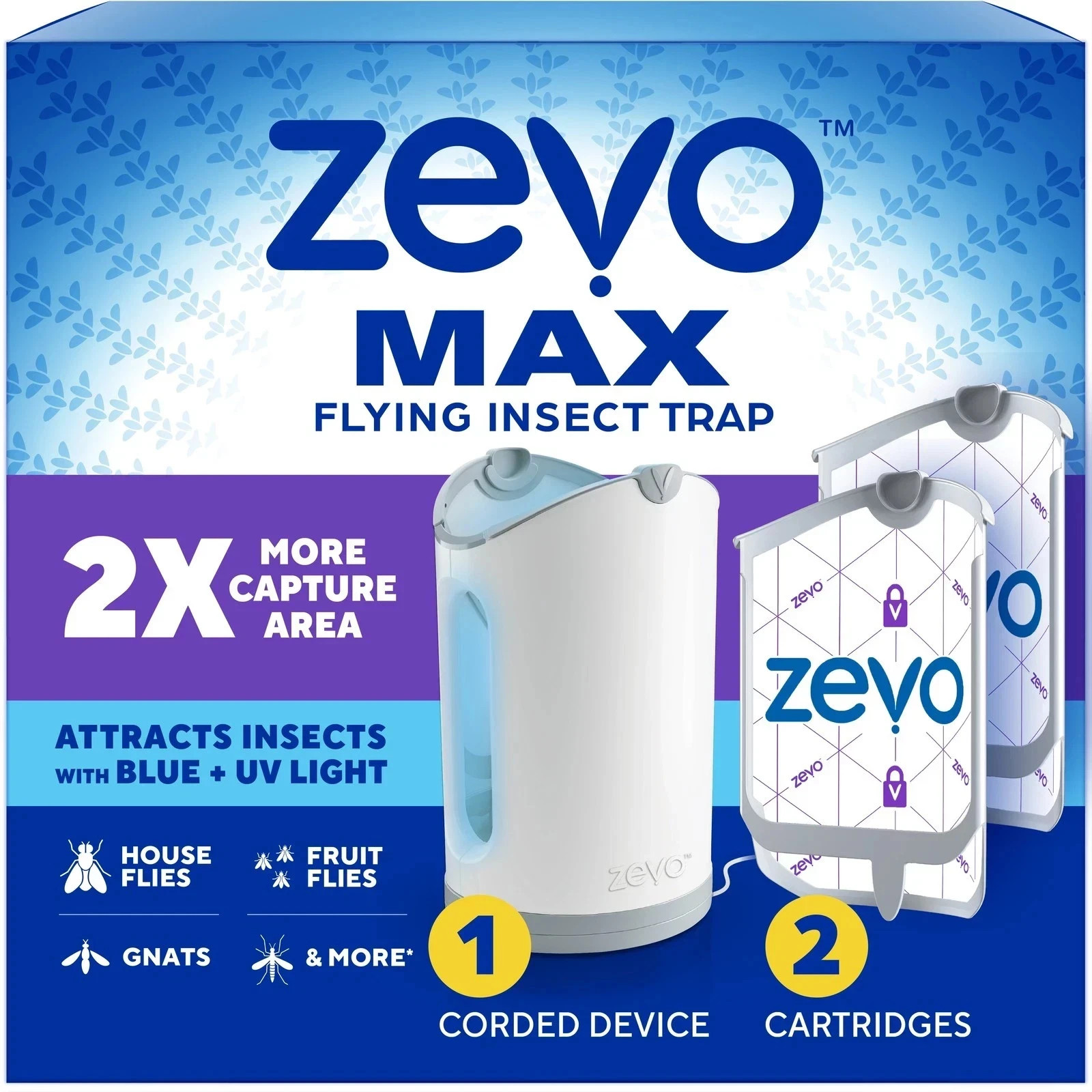 Zevo Max Indoor Flying Insect Trap Plug-In Device with 2 Cartridges-freeshipping