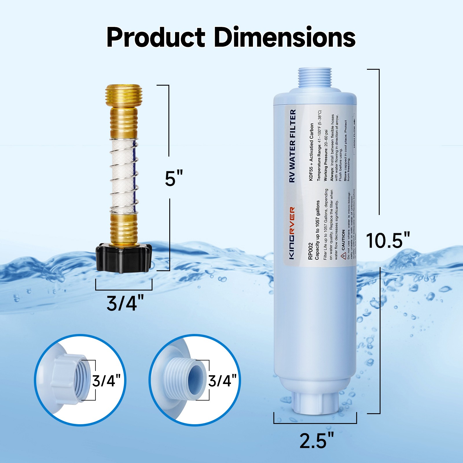 RV Inline Hose Water Filter, w/ Hose Protetor, Garden & Camper Water Filter