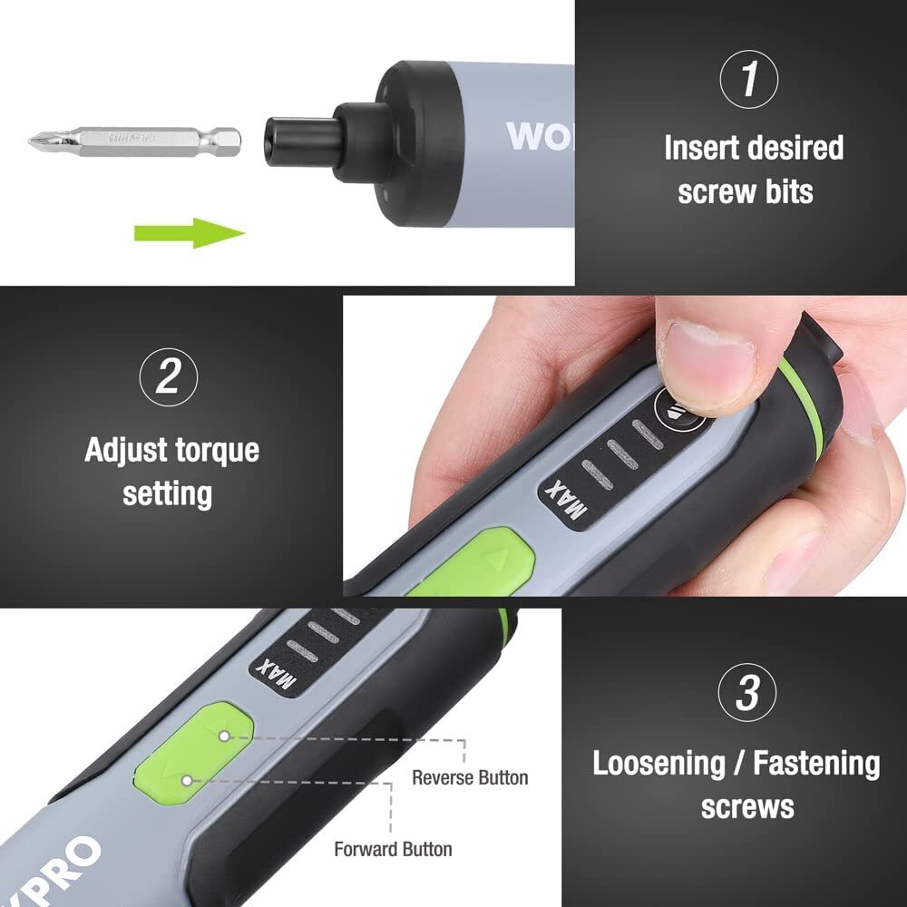 WORKPRO 4V Electric Screwdriver Cordless Screwdriver Set w/35 Bits Extension Rod
