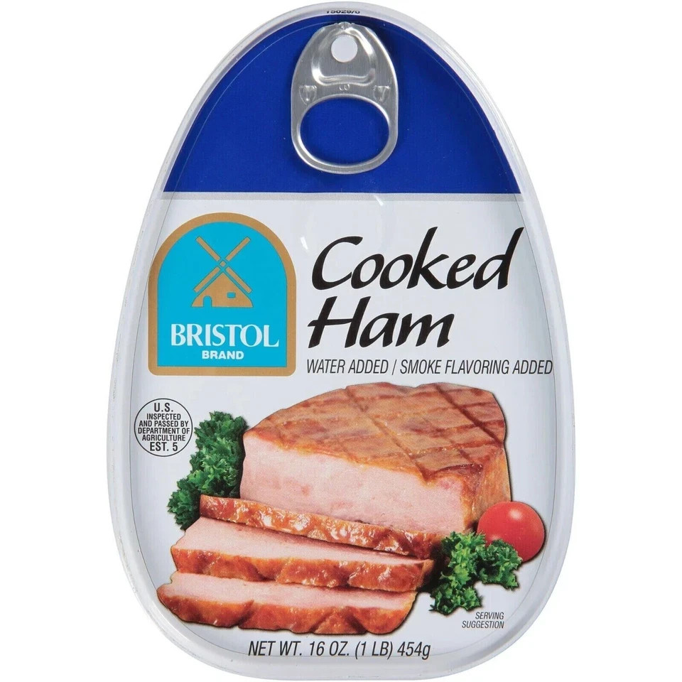 12 Pack Bristol Cooked Canned Ham 16oz Smoke Flavor Picnic Sandwich Meat