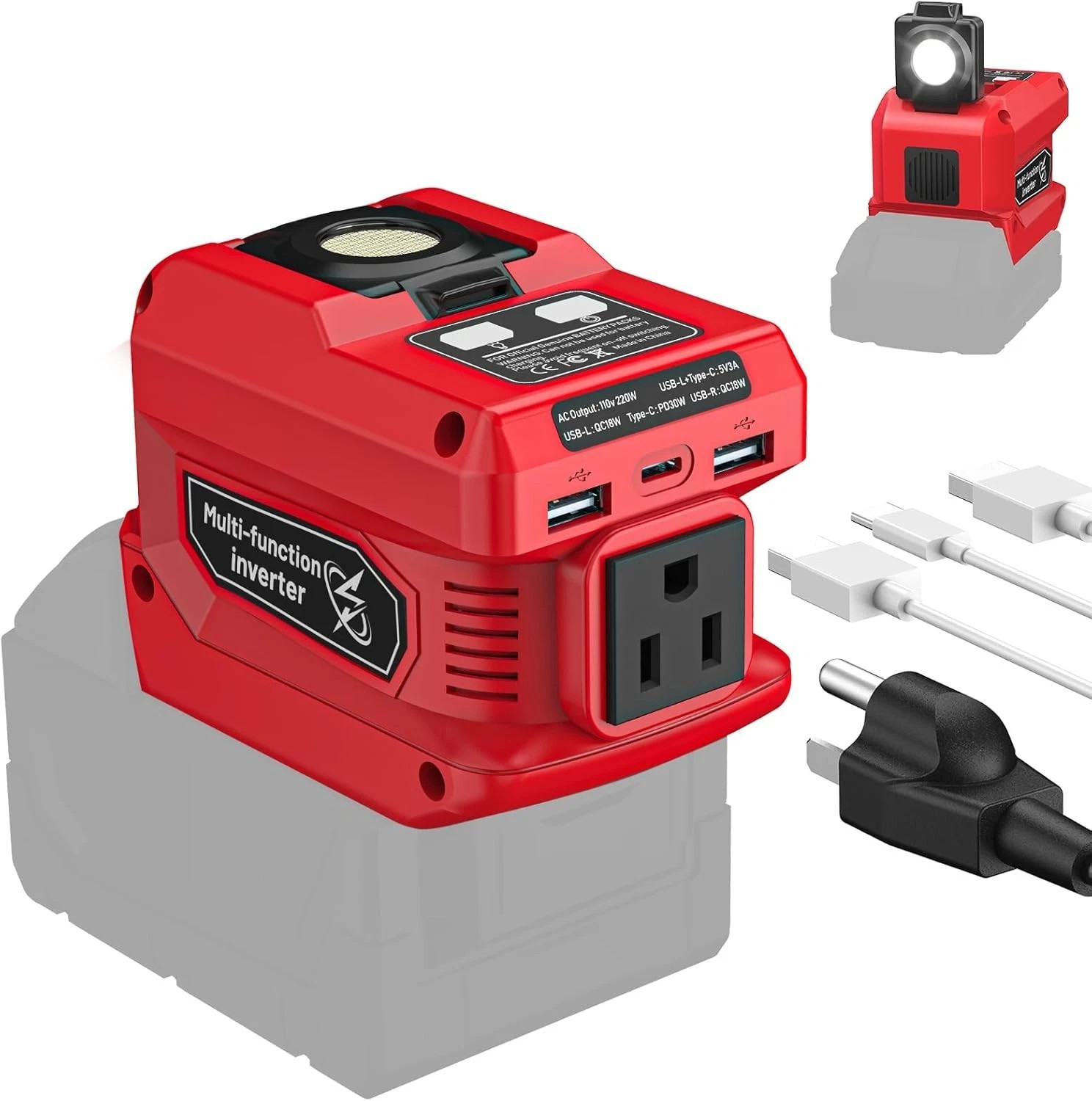 2-Pack 20V to 110V AC 220W Power Inverter Compatible with Milwaukee 18V Battery