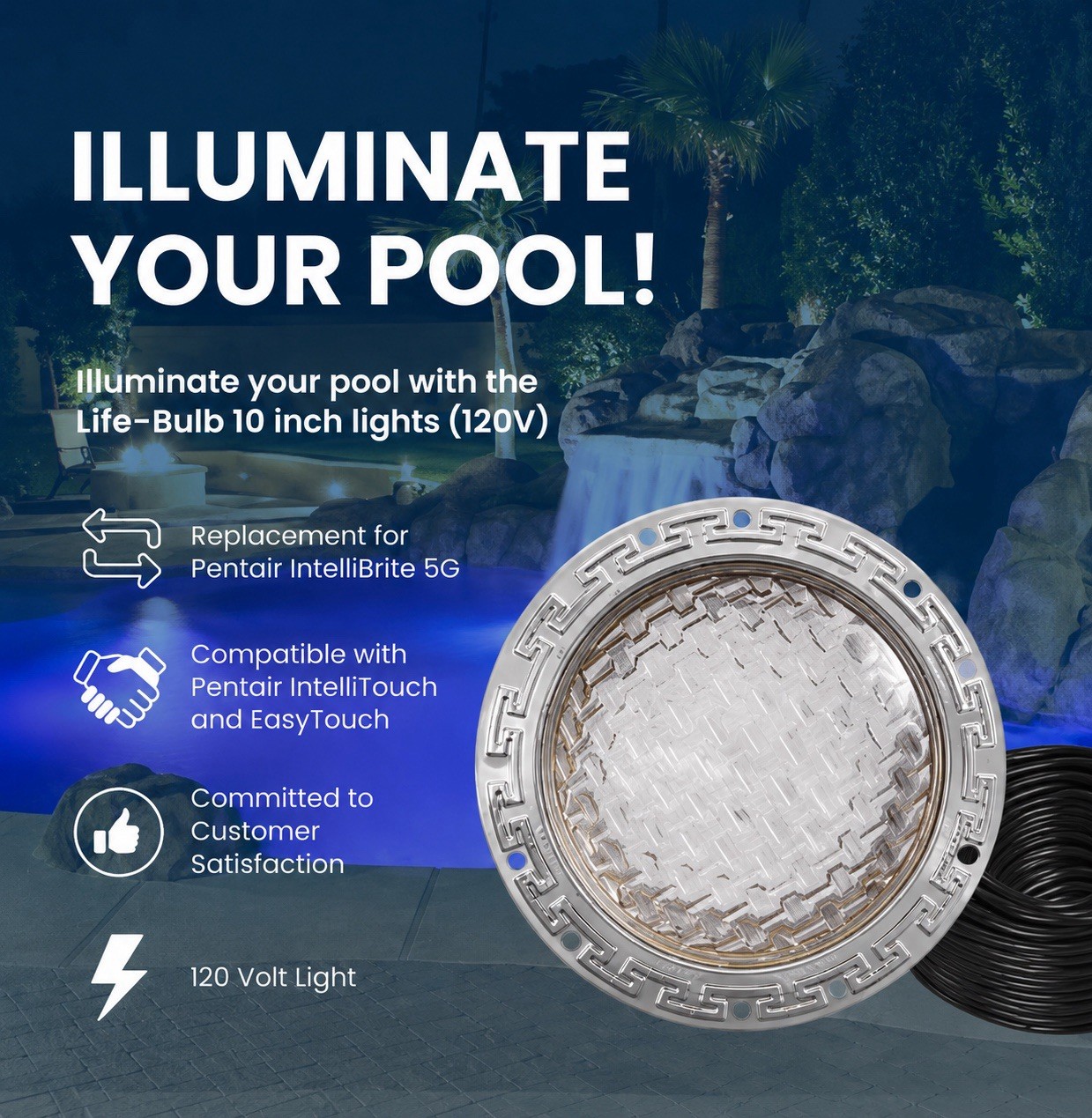 601001 IntelliBrite Style 5G LED Color Changing Pool Light 50′ Cord.120V