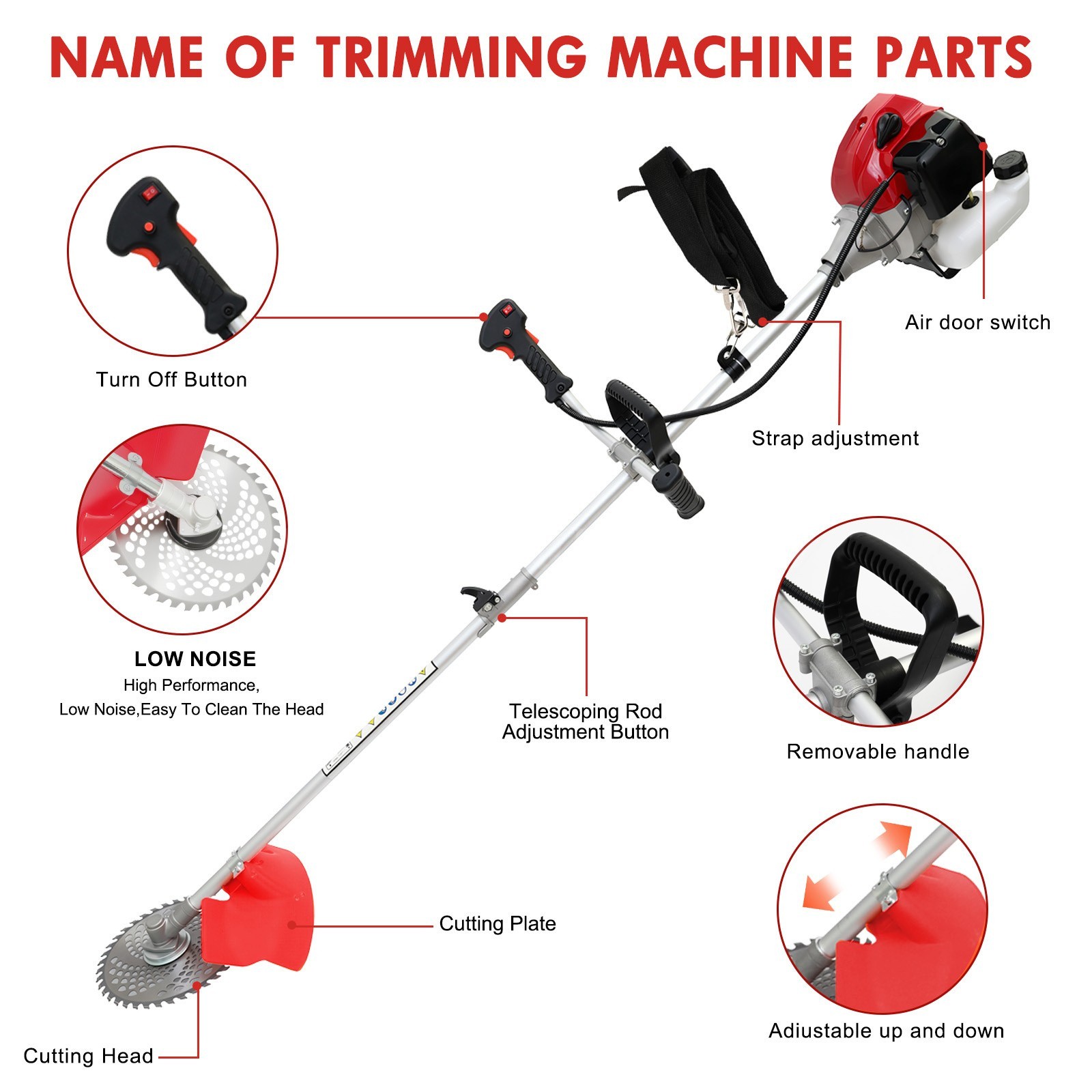 58CC 4-in-1 2-Stroke Grass String Trimmer Lawn Mower Gas Trimmer Weed Eater US