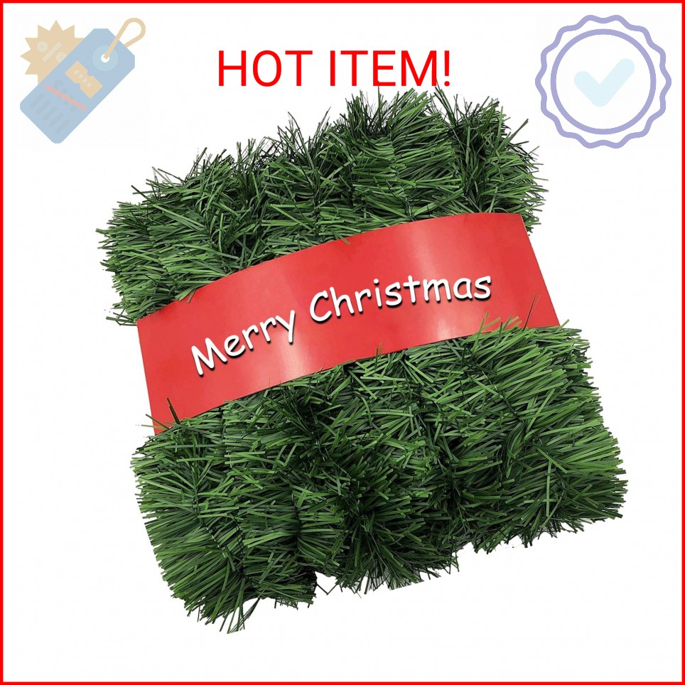 2-Pack 50FT Green Garland Christmas Decorations with Bendable Metal Wire, Artifi
