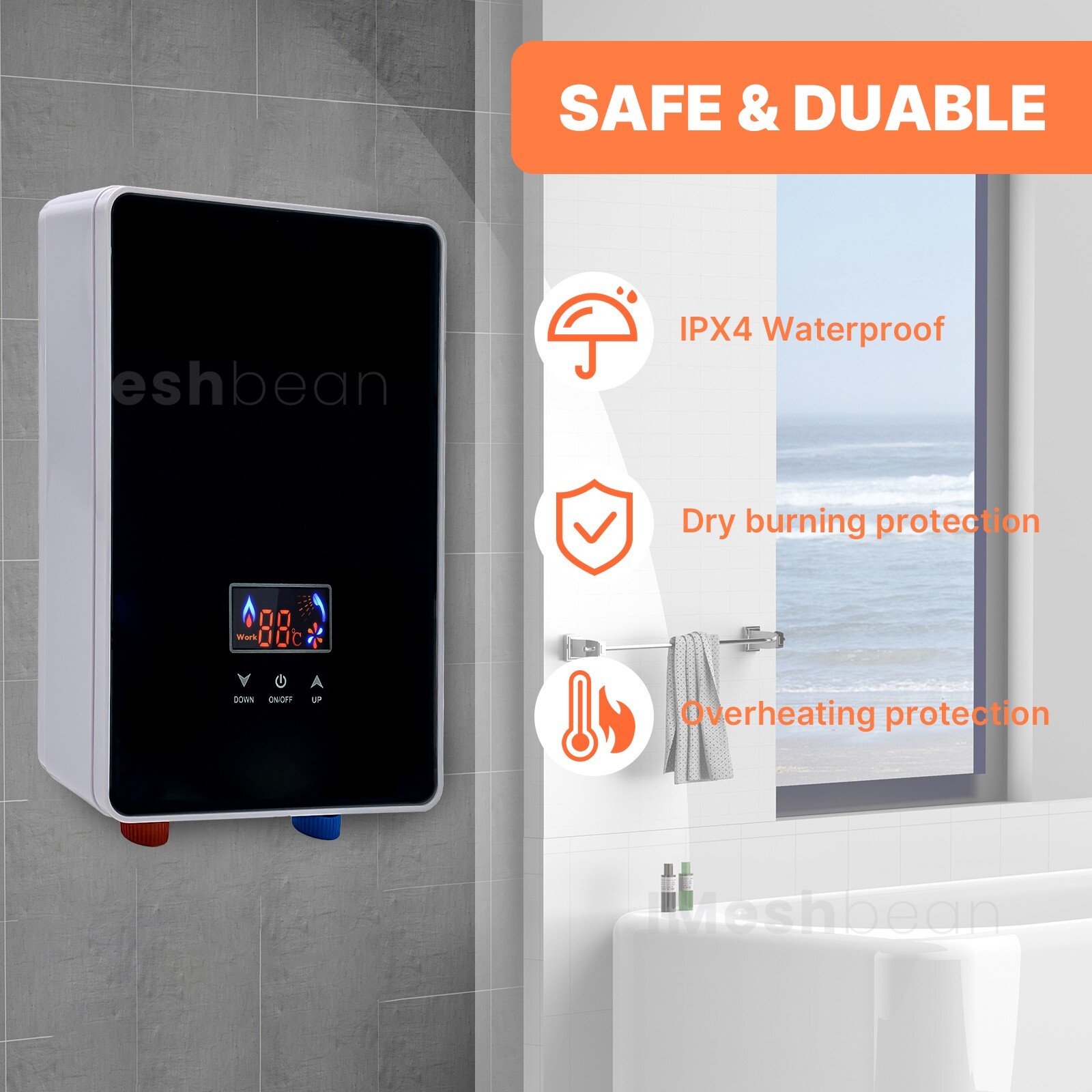 6500W 220V Kitchen Electric Hot Tankless Water Heater Instant Boiler w/Shower US