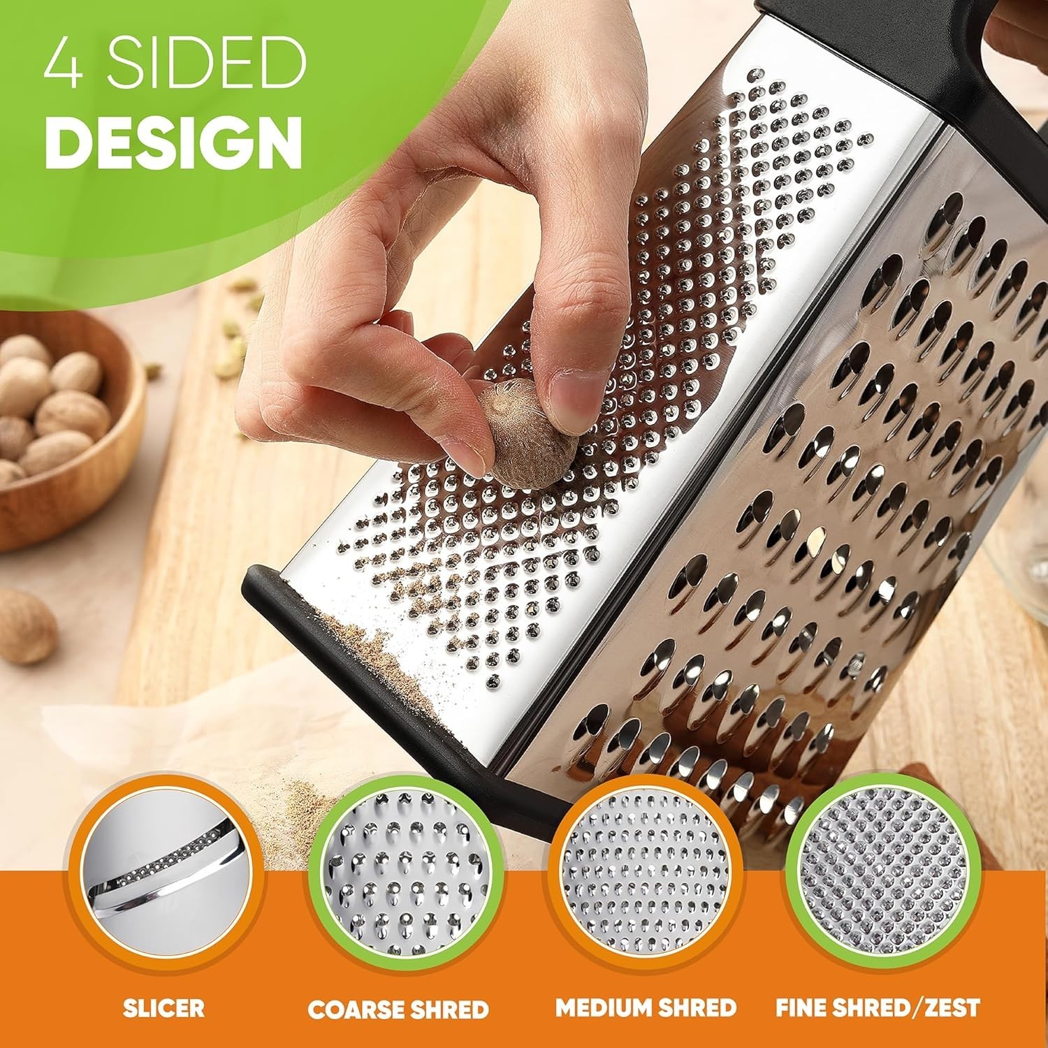 XL Professional 4-Sided Stainless Steel Cheese Grater – Effortless Food Prep