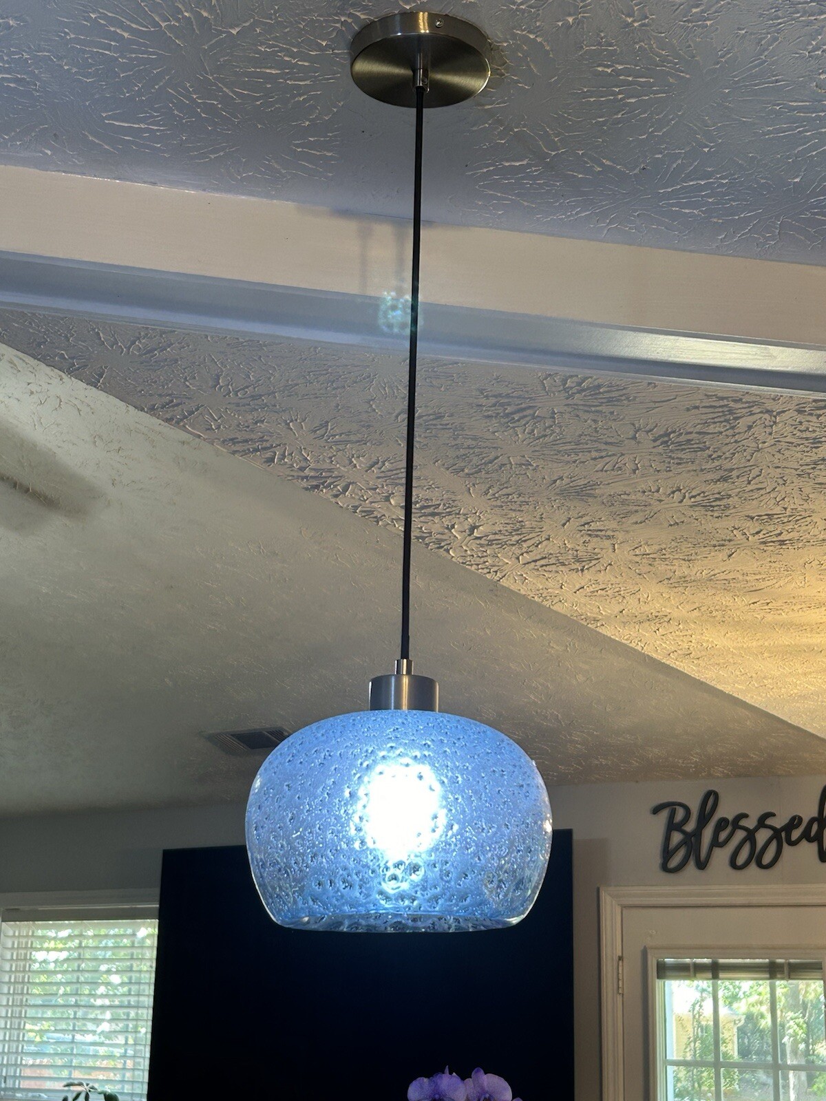 Hand Blown Dimpled Glass Pendant Light Blue Brushed Nickel Any Room