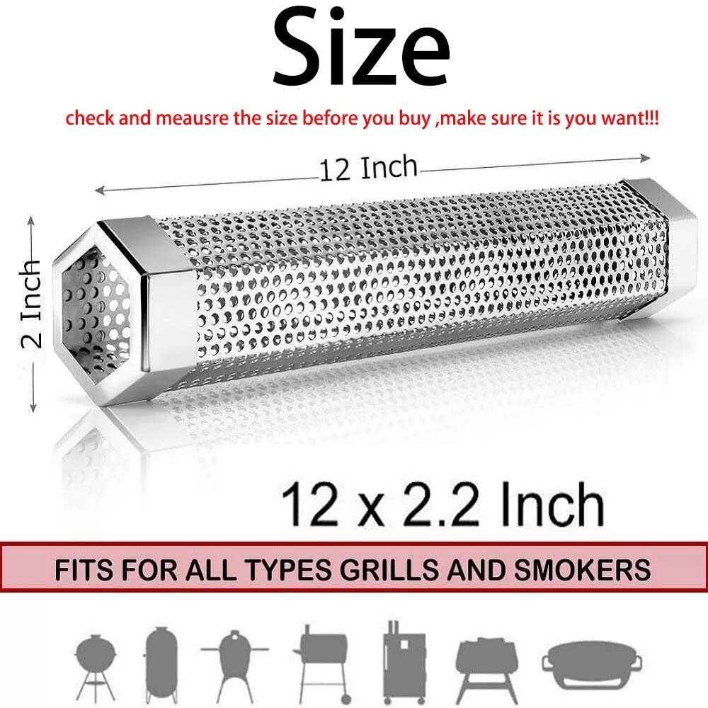 12″ Stainless Steel Pellet Smoker Tube with Brush Premium BBQ Wood Smoking Tube