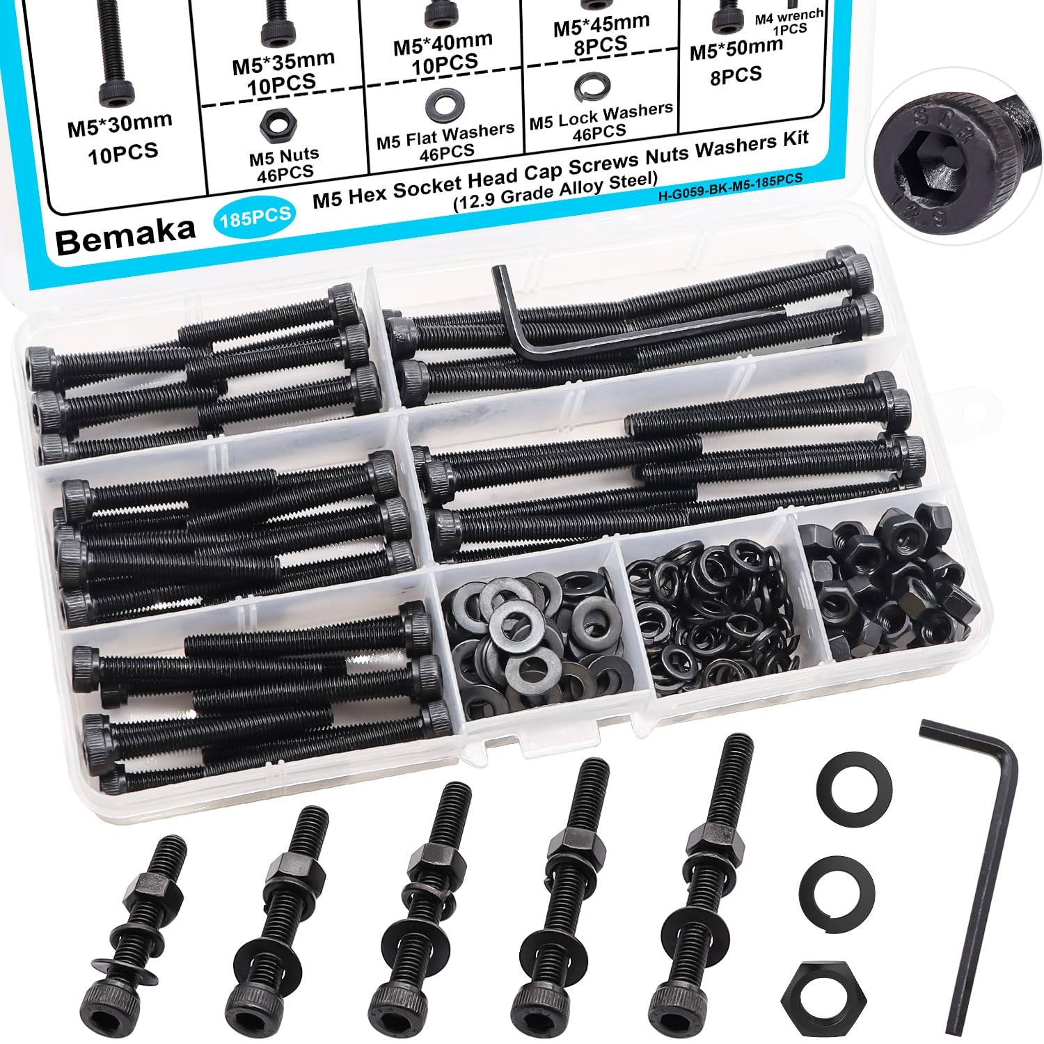M2/3/4/5/6 Hex Button/Socket Head Cap Screws Bolts Nuts Washers Assortment Kit