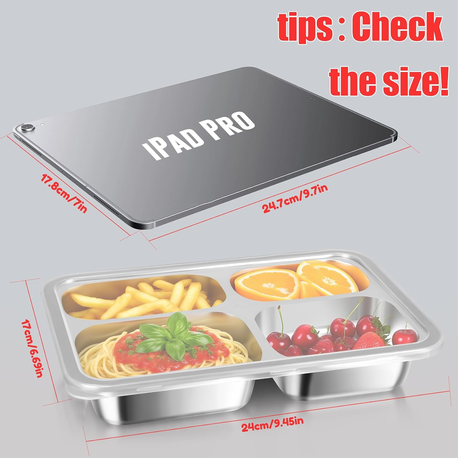 Stainless Steel Snack Containers with Lids 3 Pack, Reusable 4 Compartments