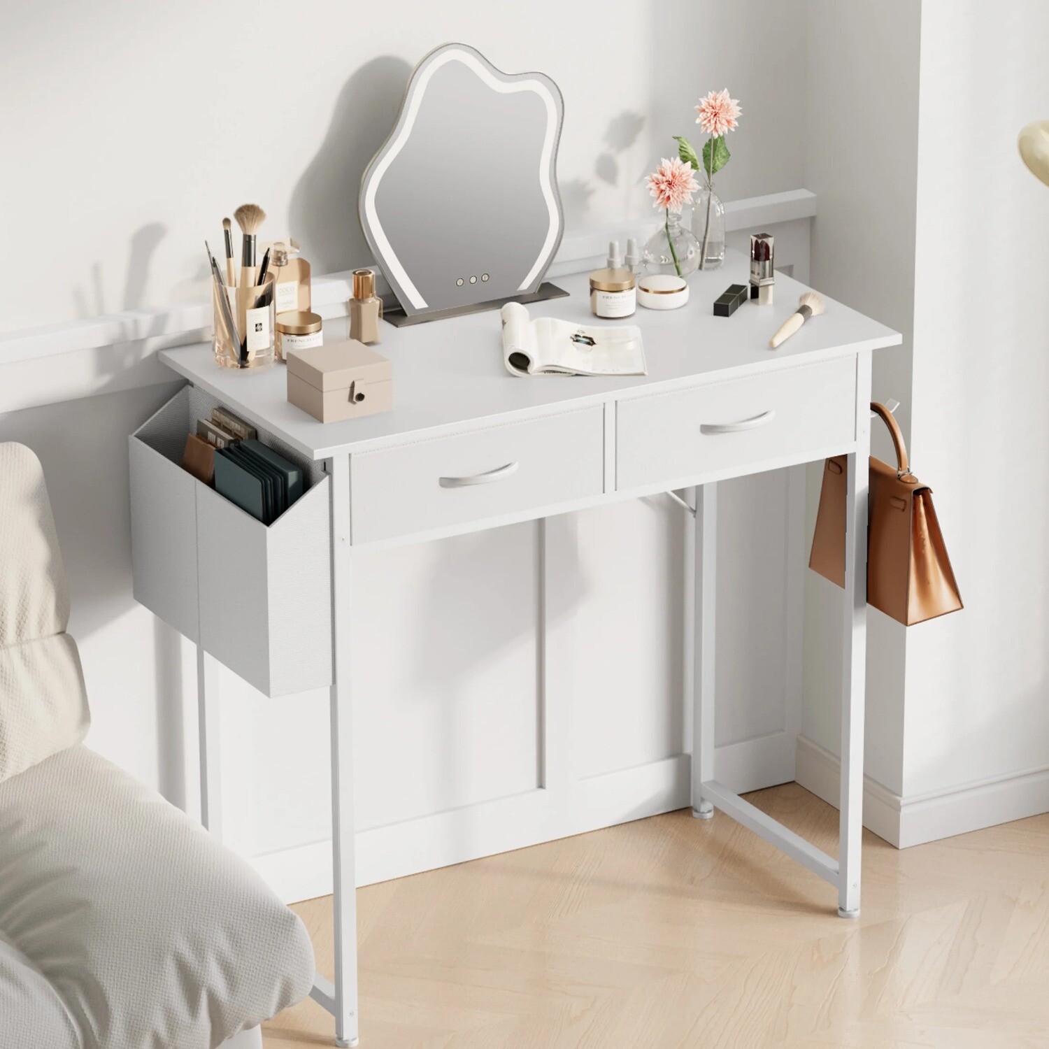 32inch Home Office Small Computer Desk,Small Study Table with 2 Fabric Drawers