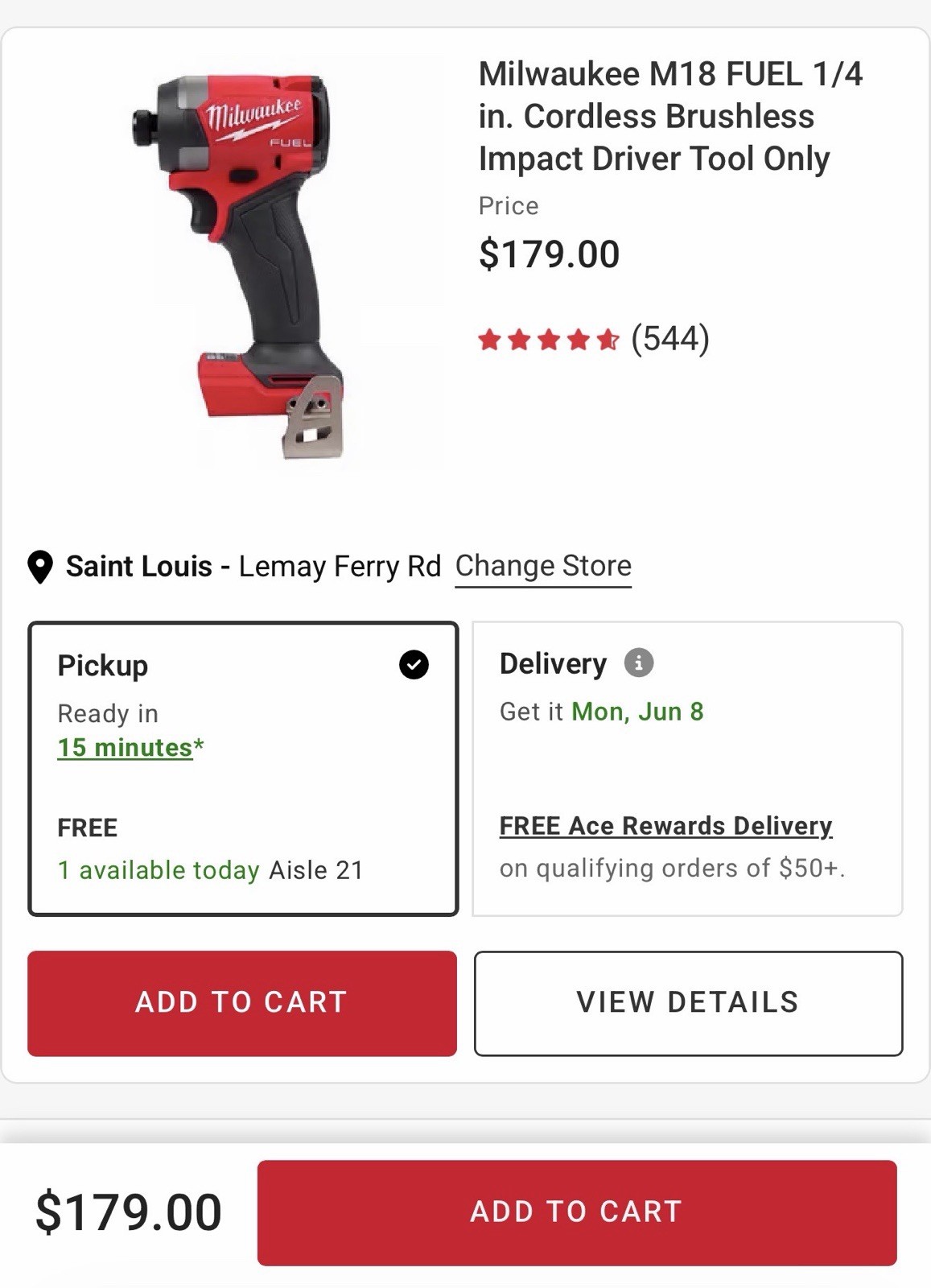 Milwaukee 2953-20 FUEL 18V Li-Ion Brushless Cordless 1/4″ Hex Impact Driver 4GEN