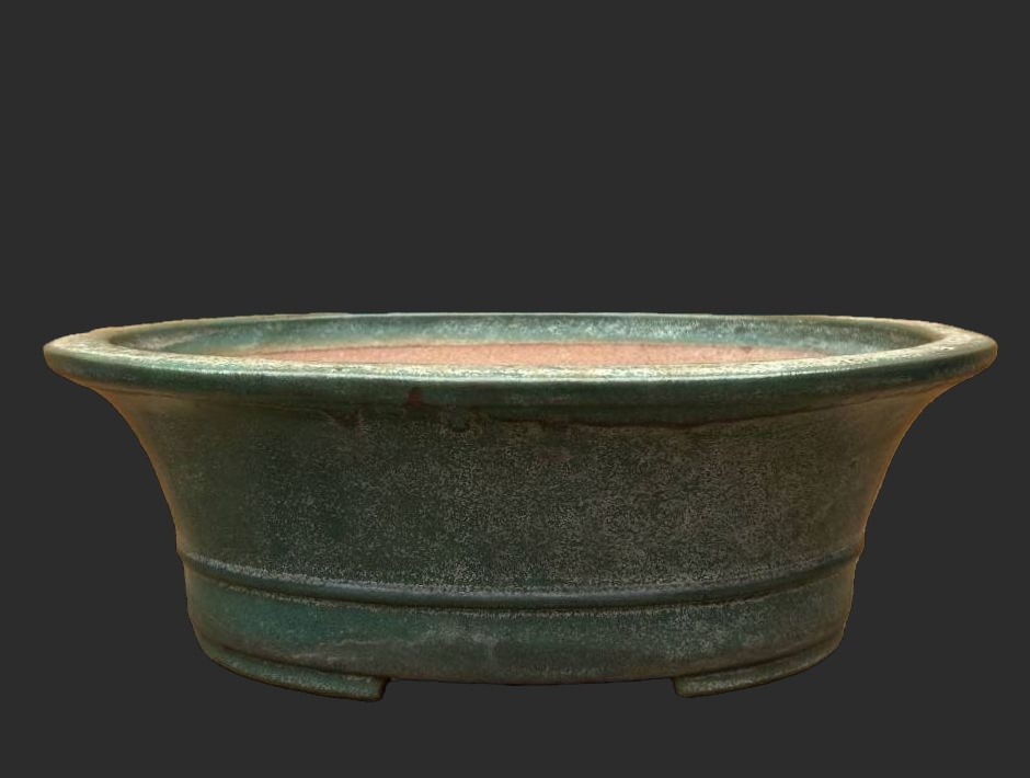 Japanese Bonsai Pot TOKONAME Green Glazed Oval Extra Large W41cm JIDAI REIHO