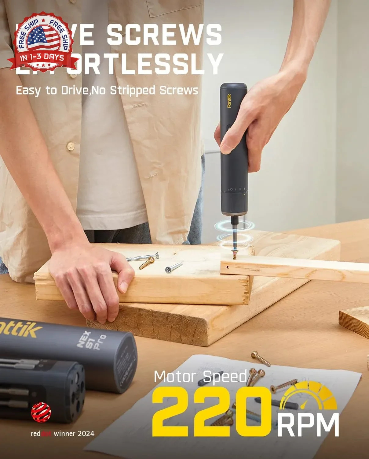 S1 Pro Electric Screwdriver, Power Screwdriver with16 S2 Steel Bits, 3 T