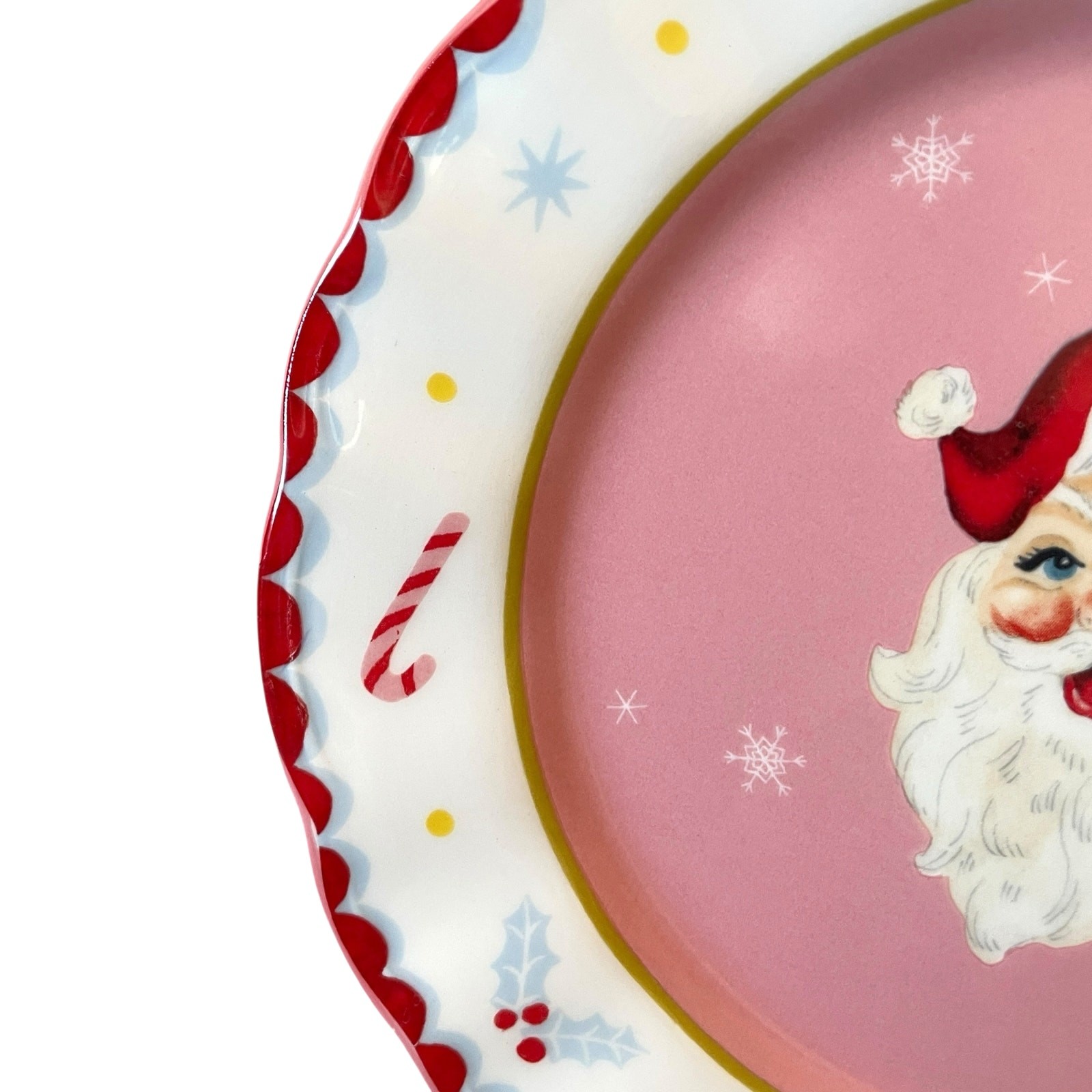 Potter’s Studio PINK SANTA Salad Plates 8.5in Ceramic Set of 4 Christmas New