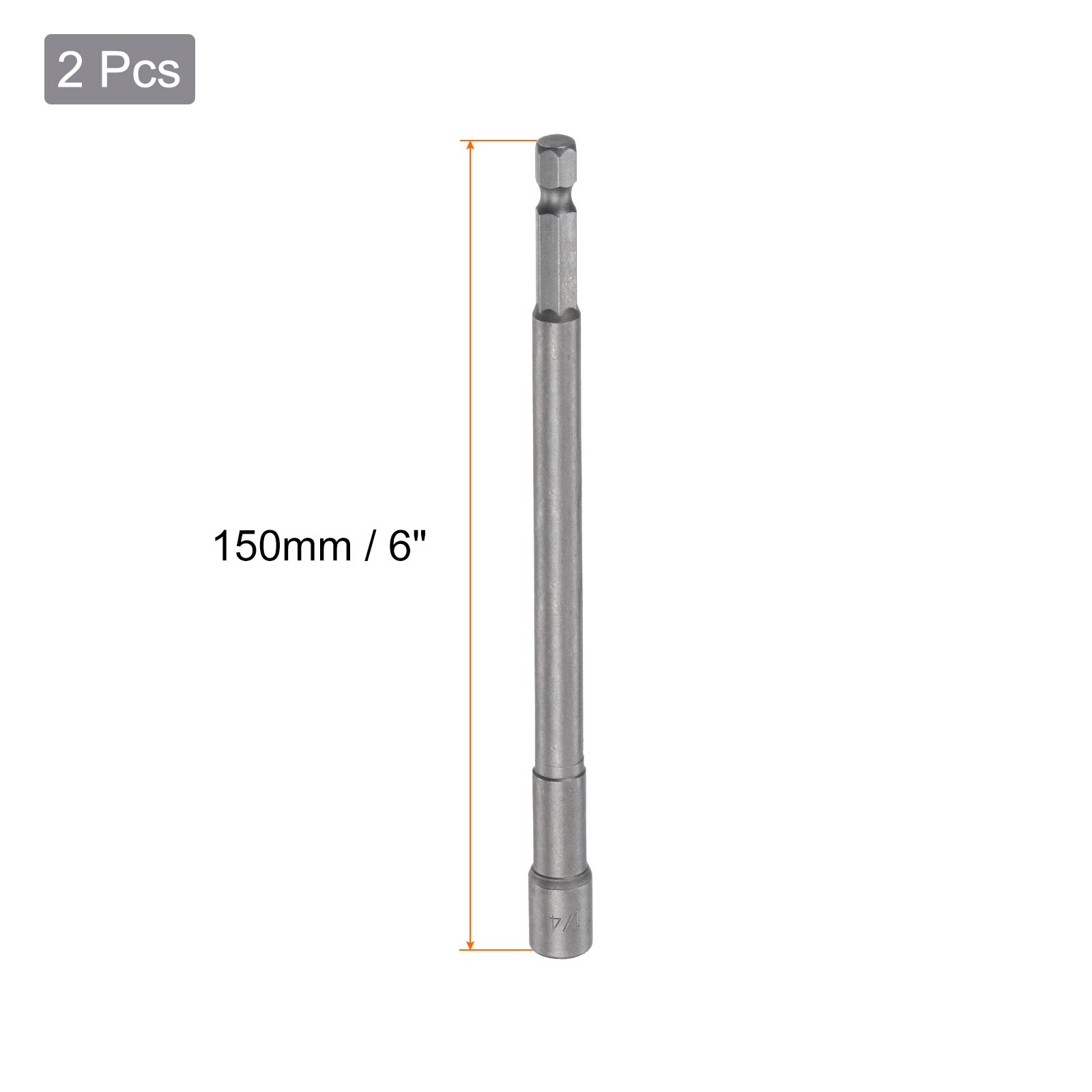 1/4″ Magnetic Nut Driver Bit 1/4″ Quick-Change Hex Shank 6″ SAE 2Pcs