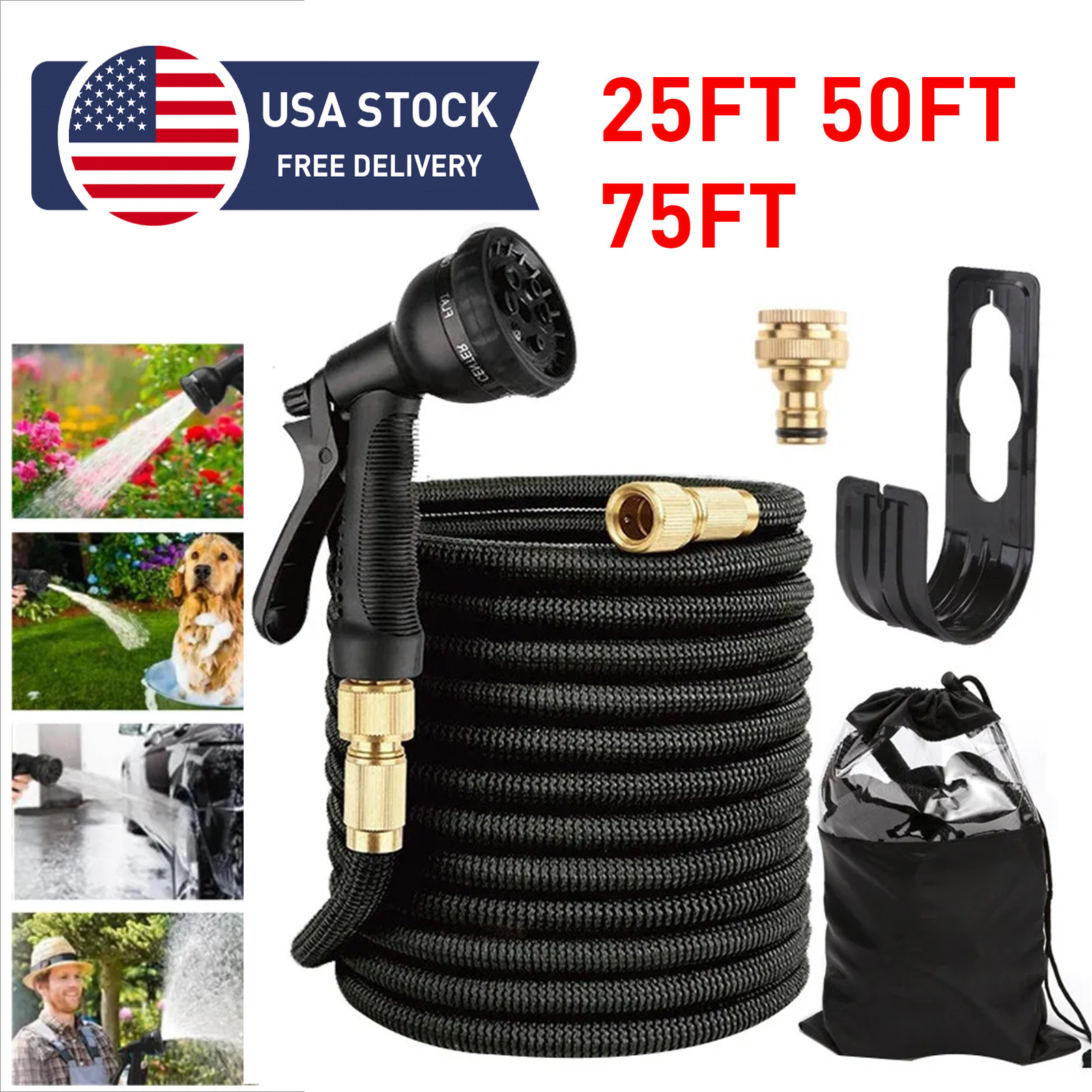 50 75 100ft Heavy Load 3X Reinforced Premium Stretch Elastic Outdoor Water Pipe