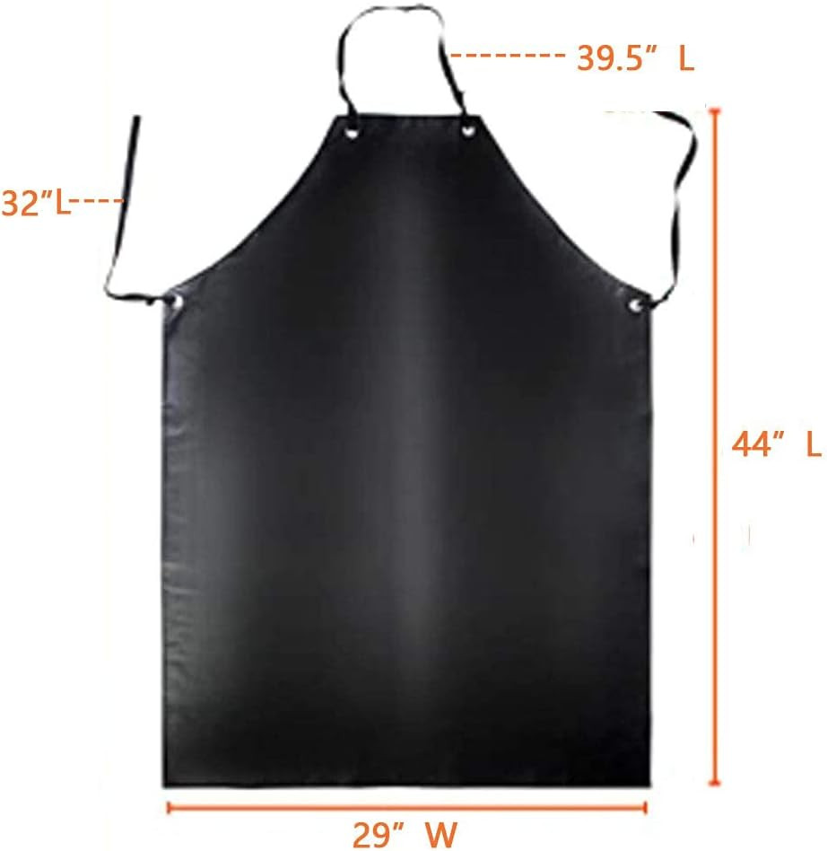 Waterproof Rubber Vinyl Apron Black – 43Hx29W Inch Adjustable Long Black Lightwe