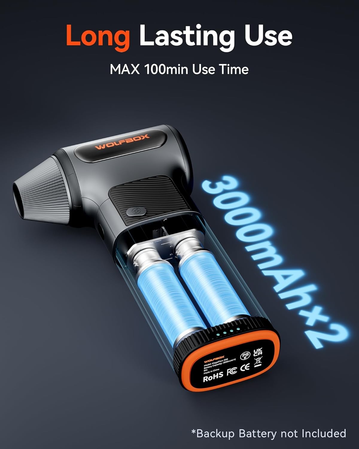 WOLFBOX MF200 Compressed Air Duster w/Removable Battery & 4 Nozzles, Mini Blower
