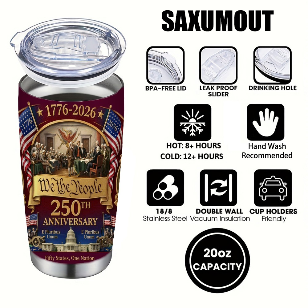 SAXUMOUT 1pc 250th Anniversary Coffee Cup 304 Stainless Steel Tumbler with Straw