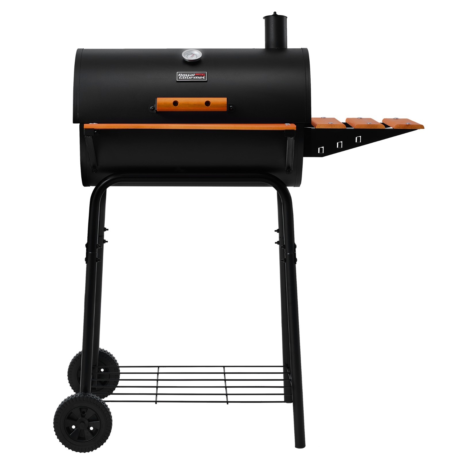 Royal Gourmet Barrel Charcoal Grill ,with Wooden Side Shelf for Backyard Cooking