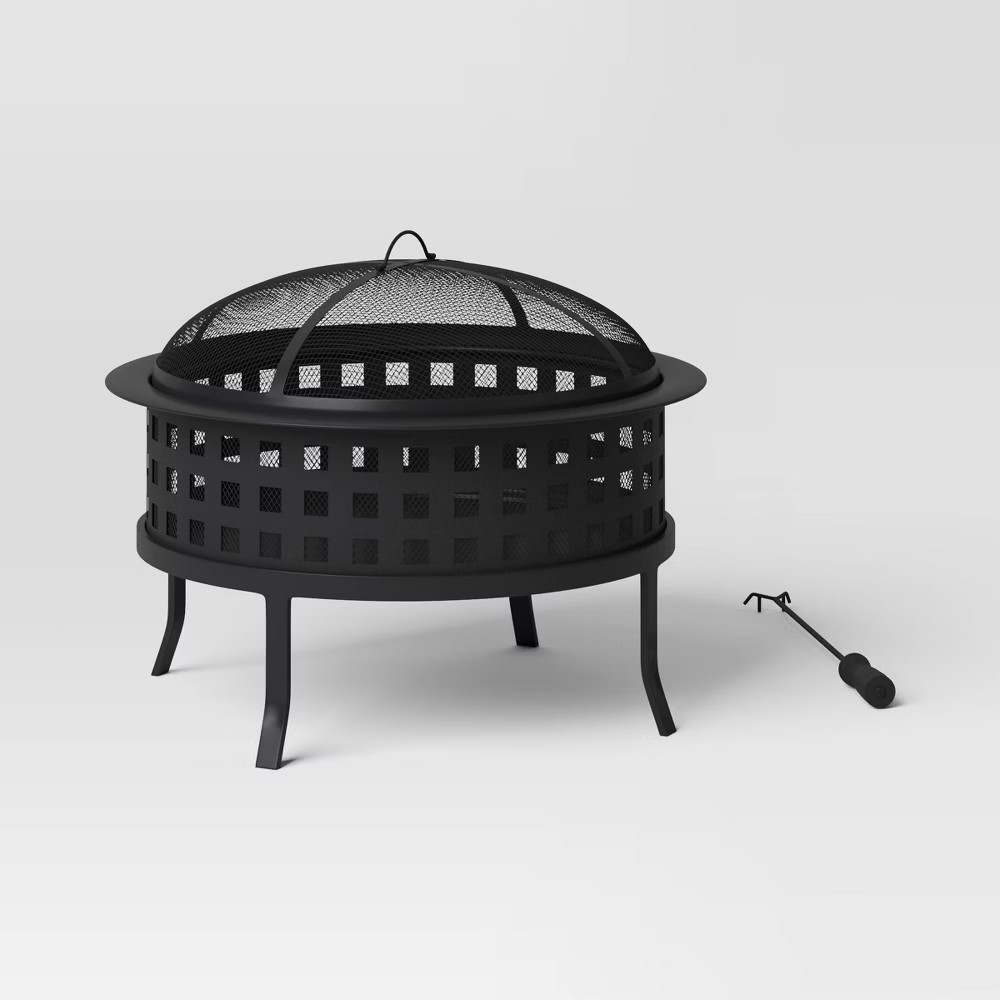 Metal Lattice Wood Burning Round Outdoor Fire Pit Black – Room Essentials