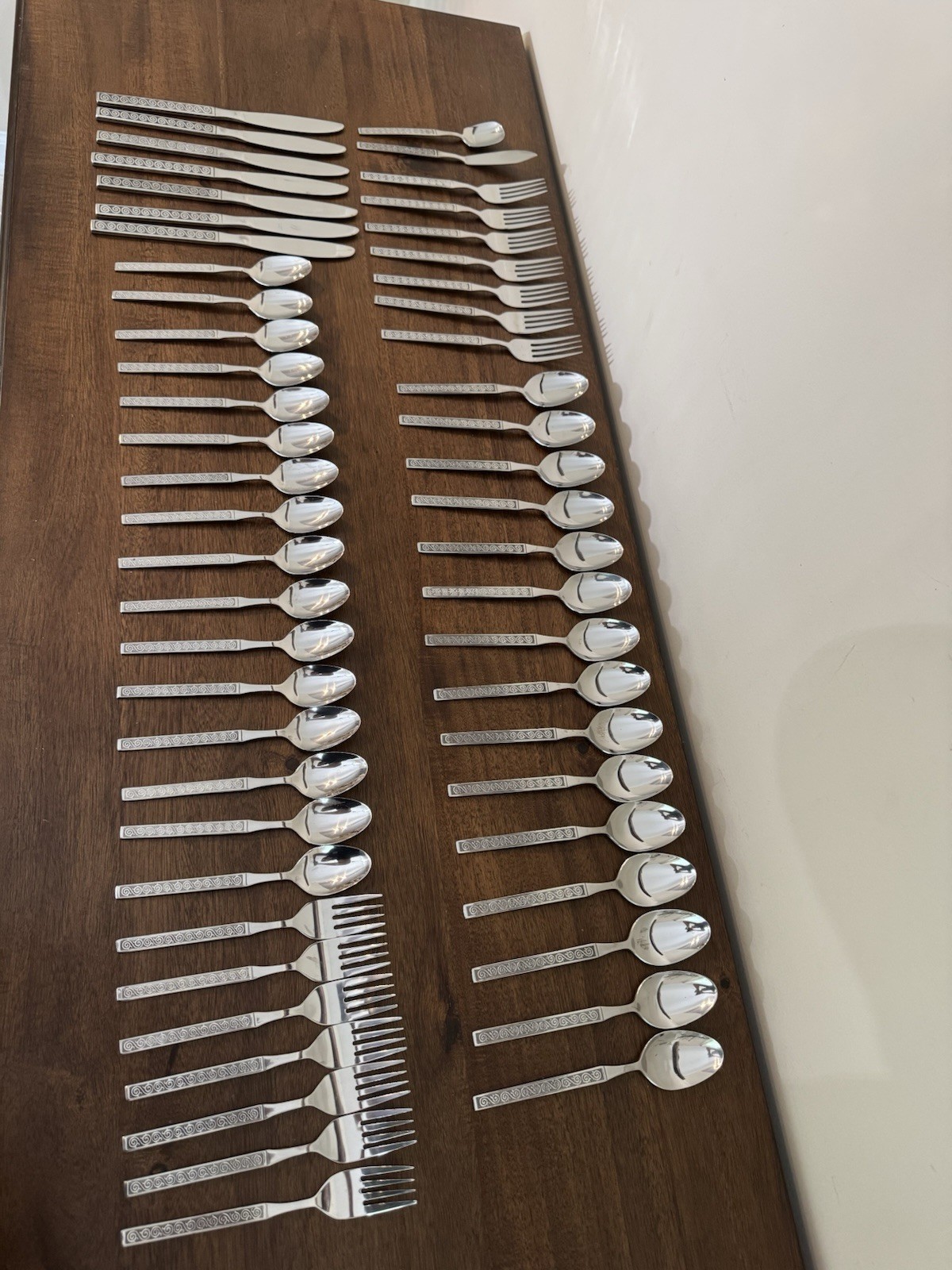Vtg 55 Pcs LIFETIME CUTLERY stainless Flatware & Serving Pcs mid century pattern