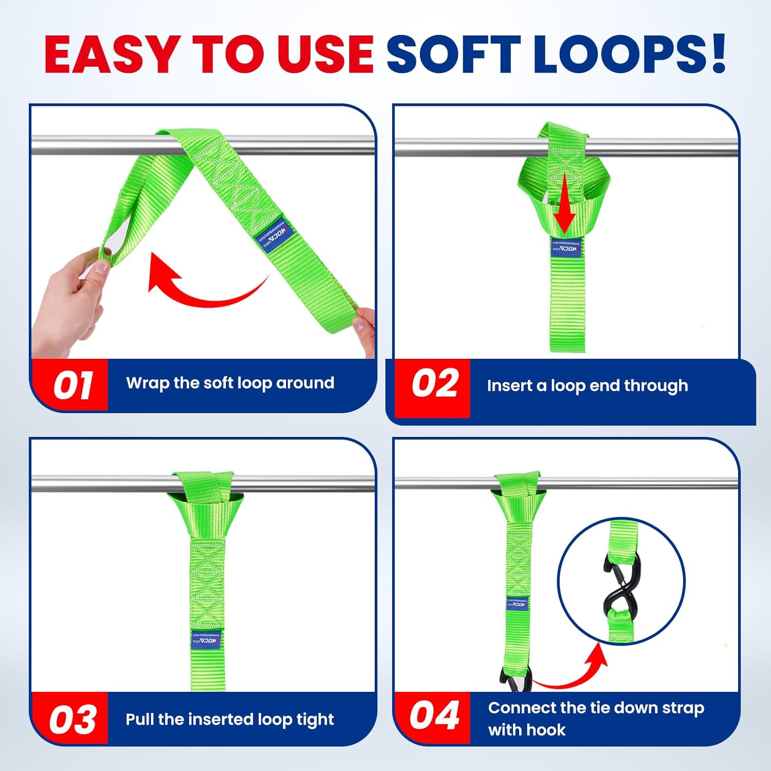 MOCA 4-Pack Soft Loop Tie down Straps 12000 Lbs Breaking Strength 1.6 X 17 Inche