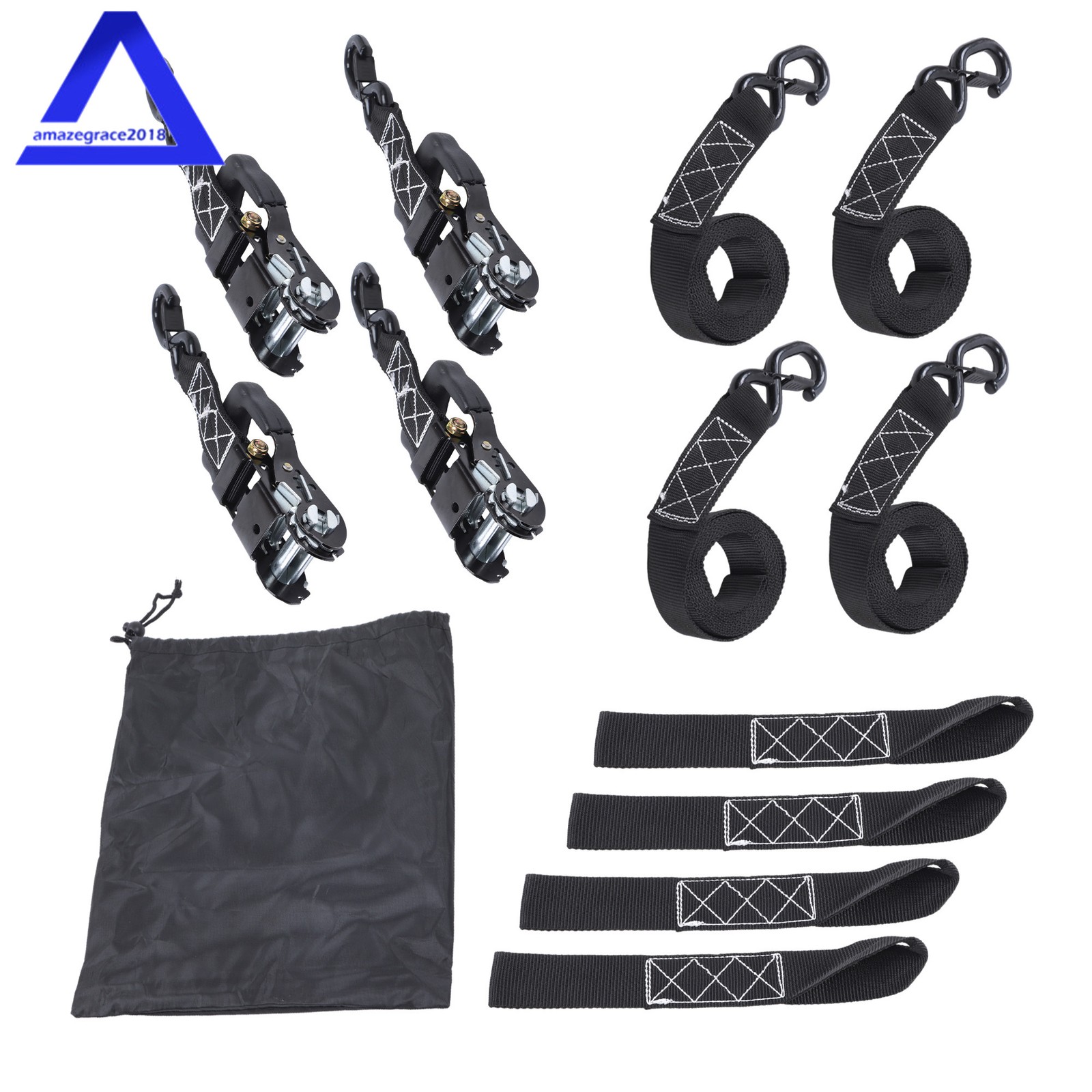 4 Pack 1.6″ × 8 Feet Heavy Duty Tie Downs 5208Lbs Ratchet Straps W/ S Hook Black